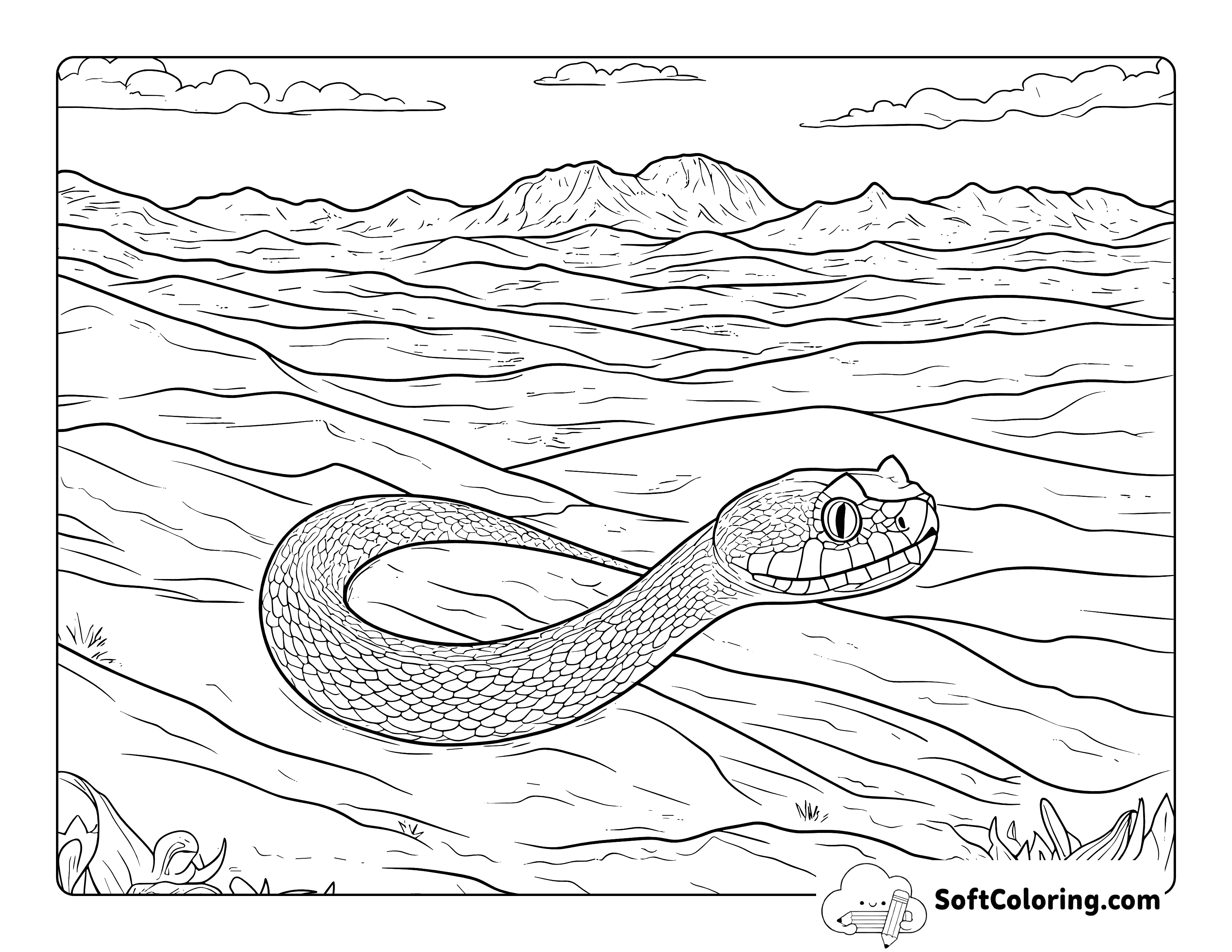 Detailed Realistic Desert Snake Coloring Page for Adults