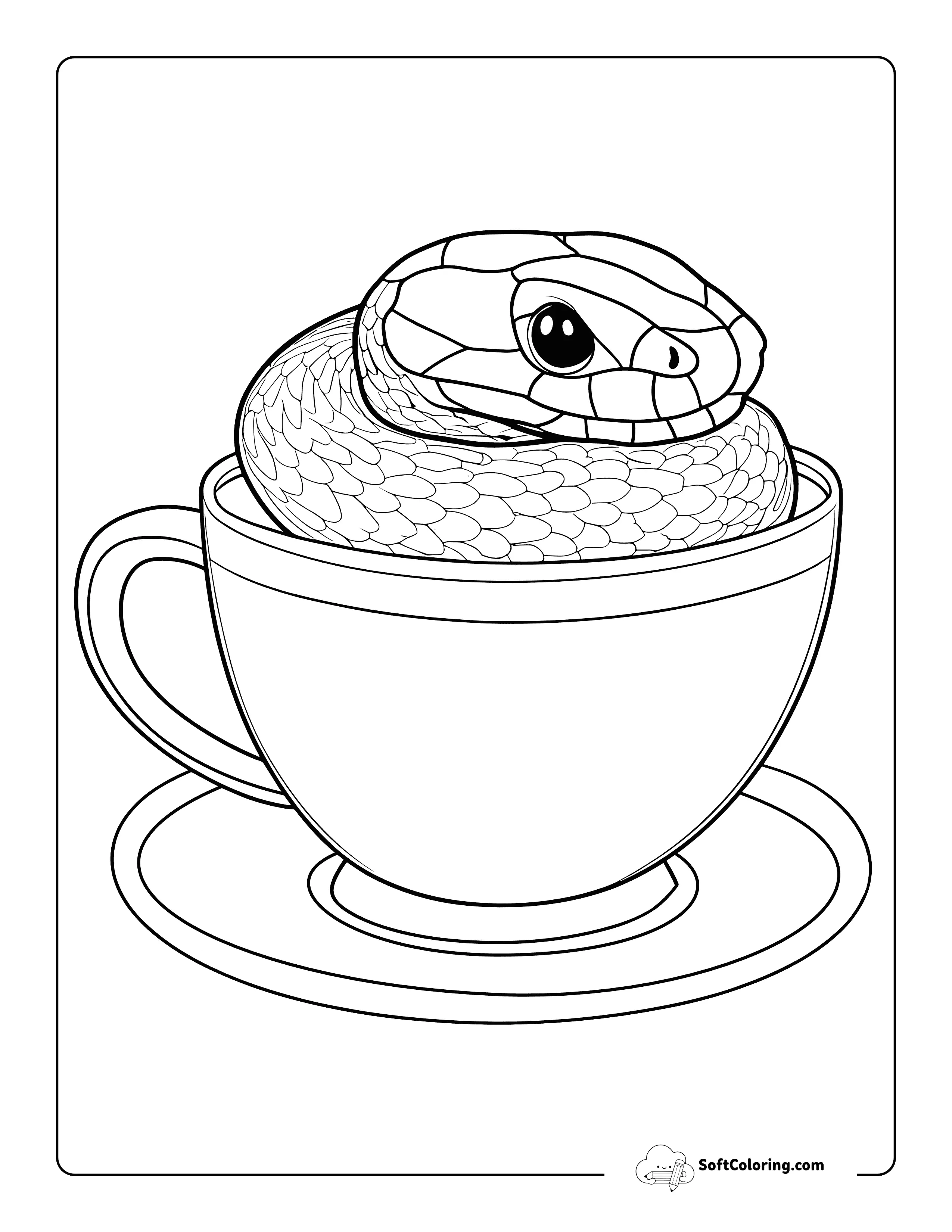 Cute Snake In A Teacup Coloring Page