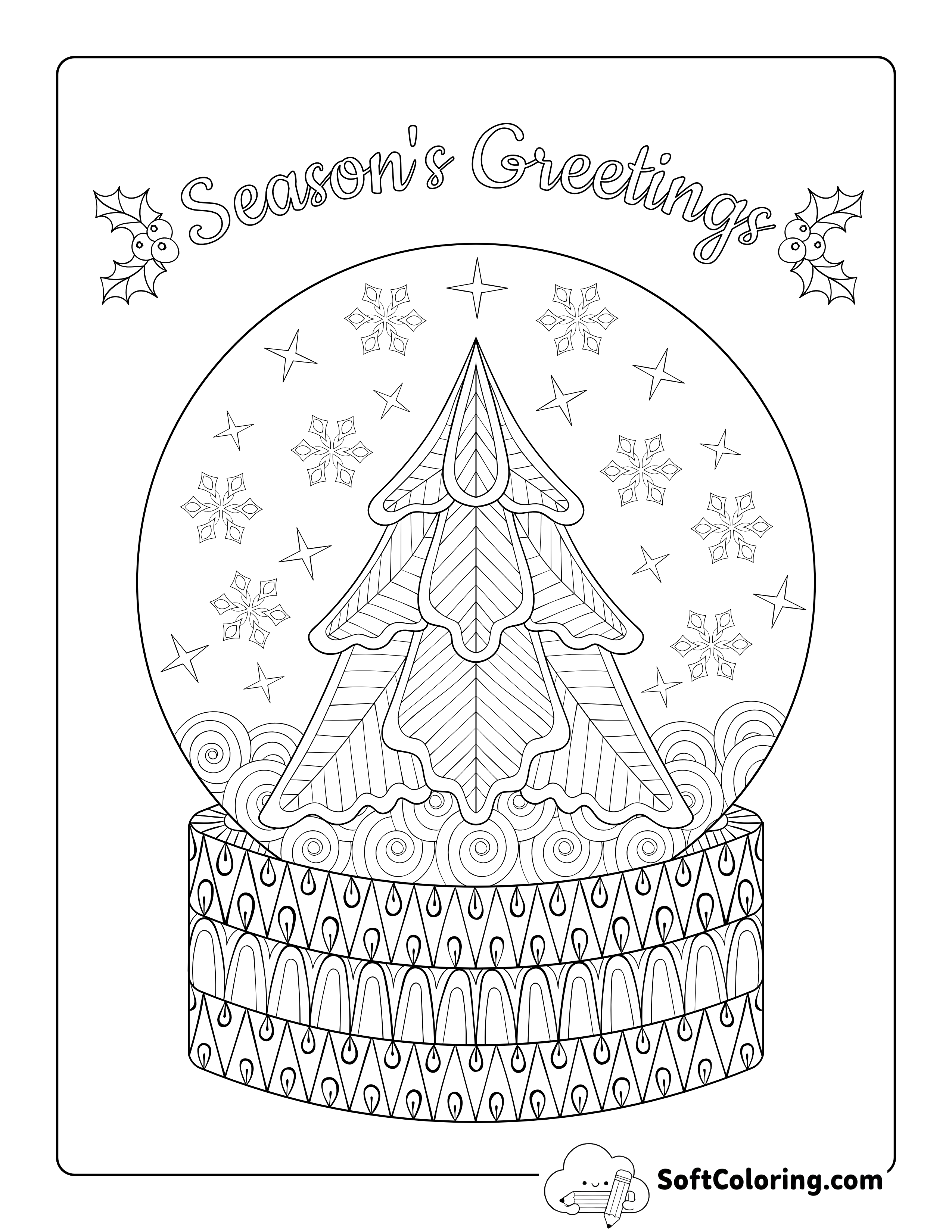 Snow Globe with Christmas Tree Coloring Page for Adults