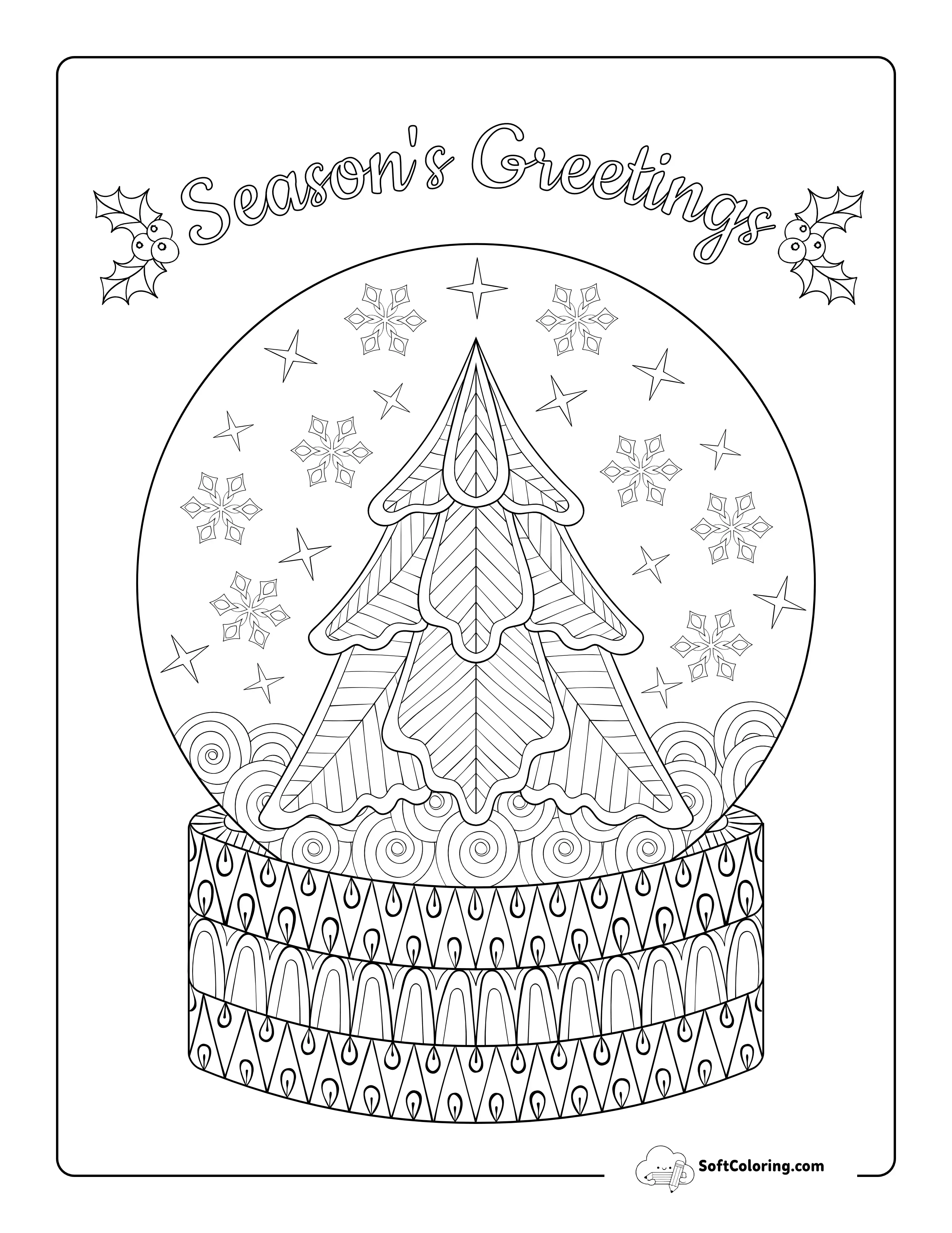 Snow Globe With Falling Snow Coloring Page