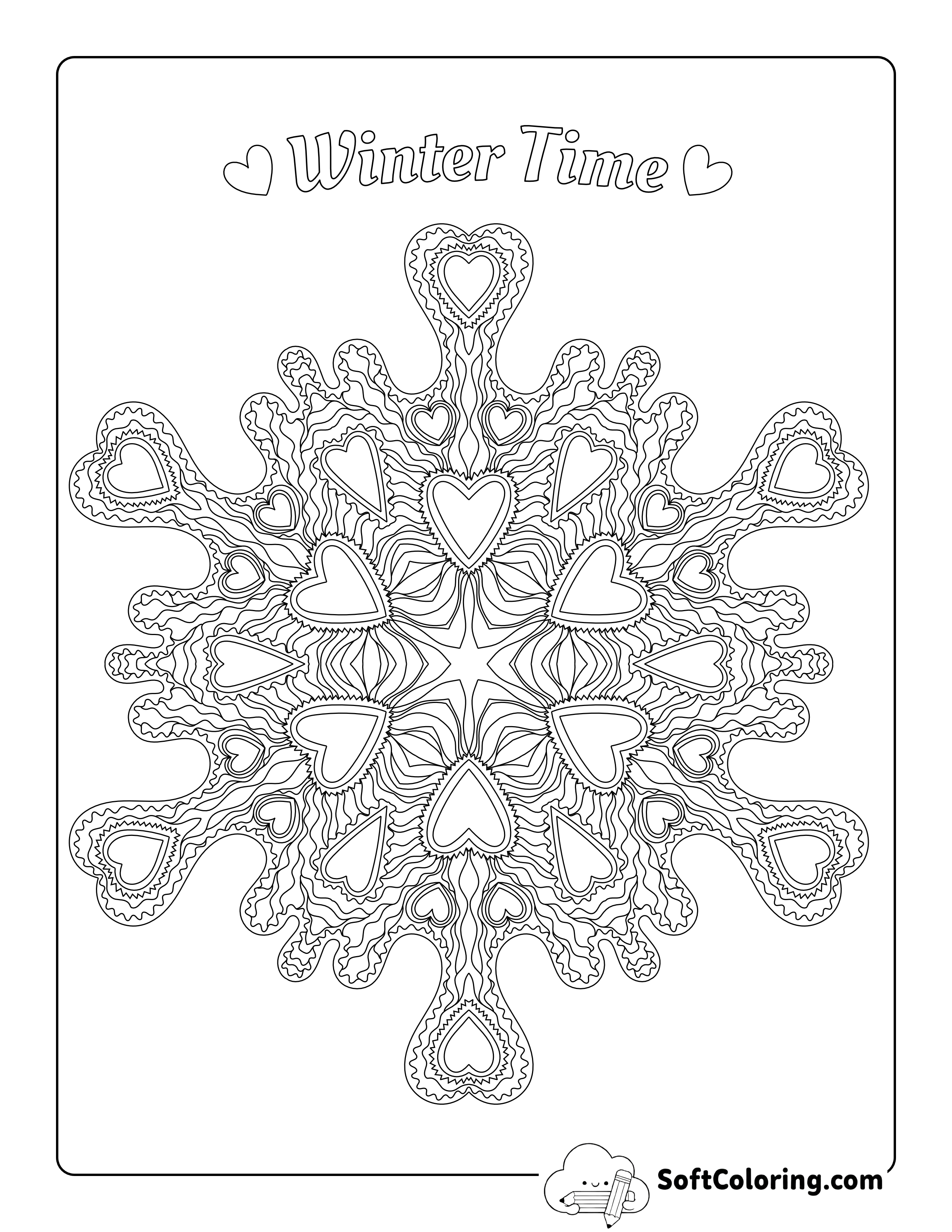 Snowflake with Hearts Coloring Sheet