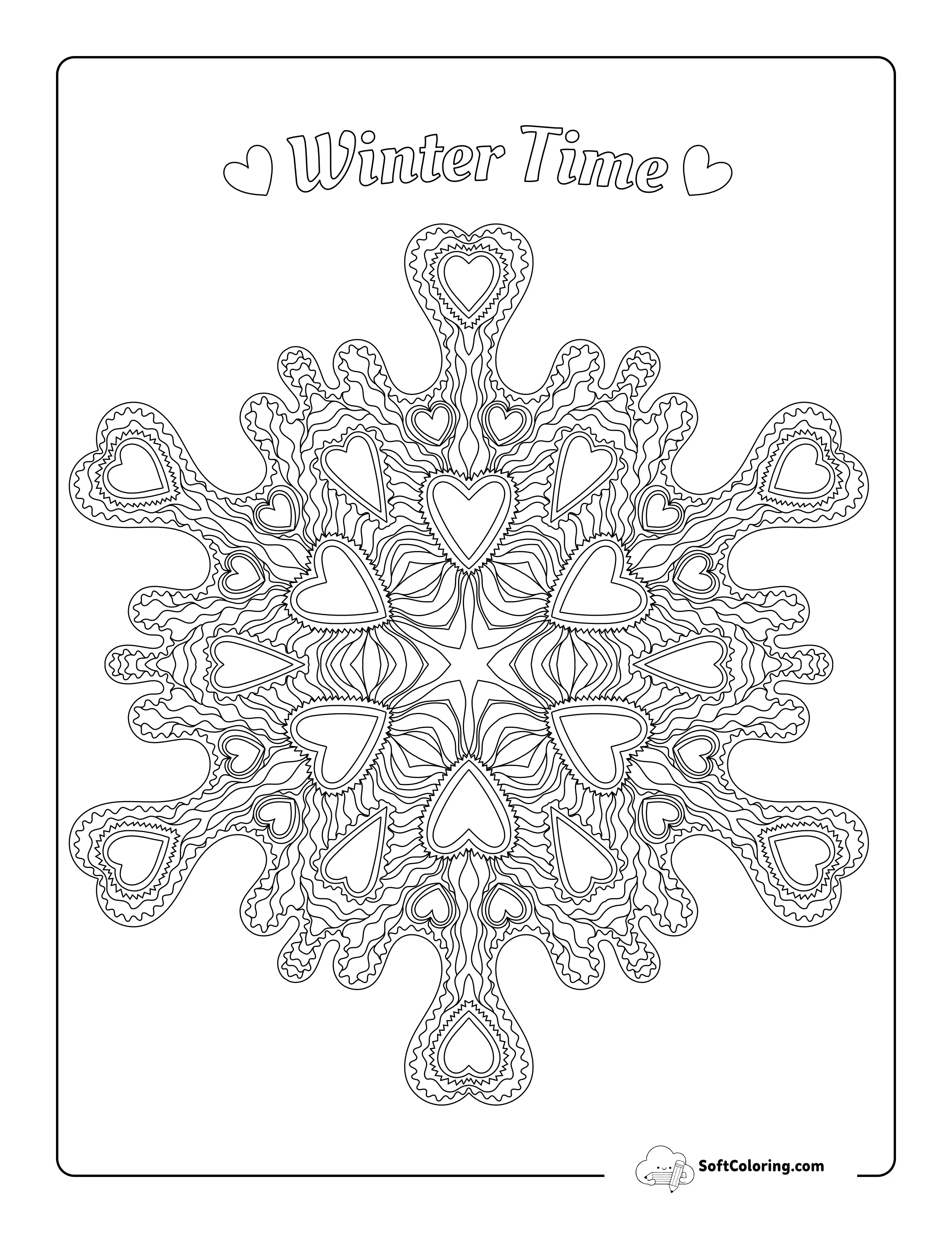Snowflake With Hearts Coloring Sheet