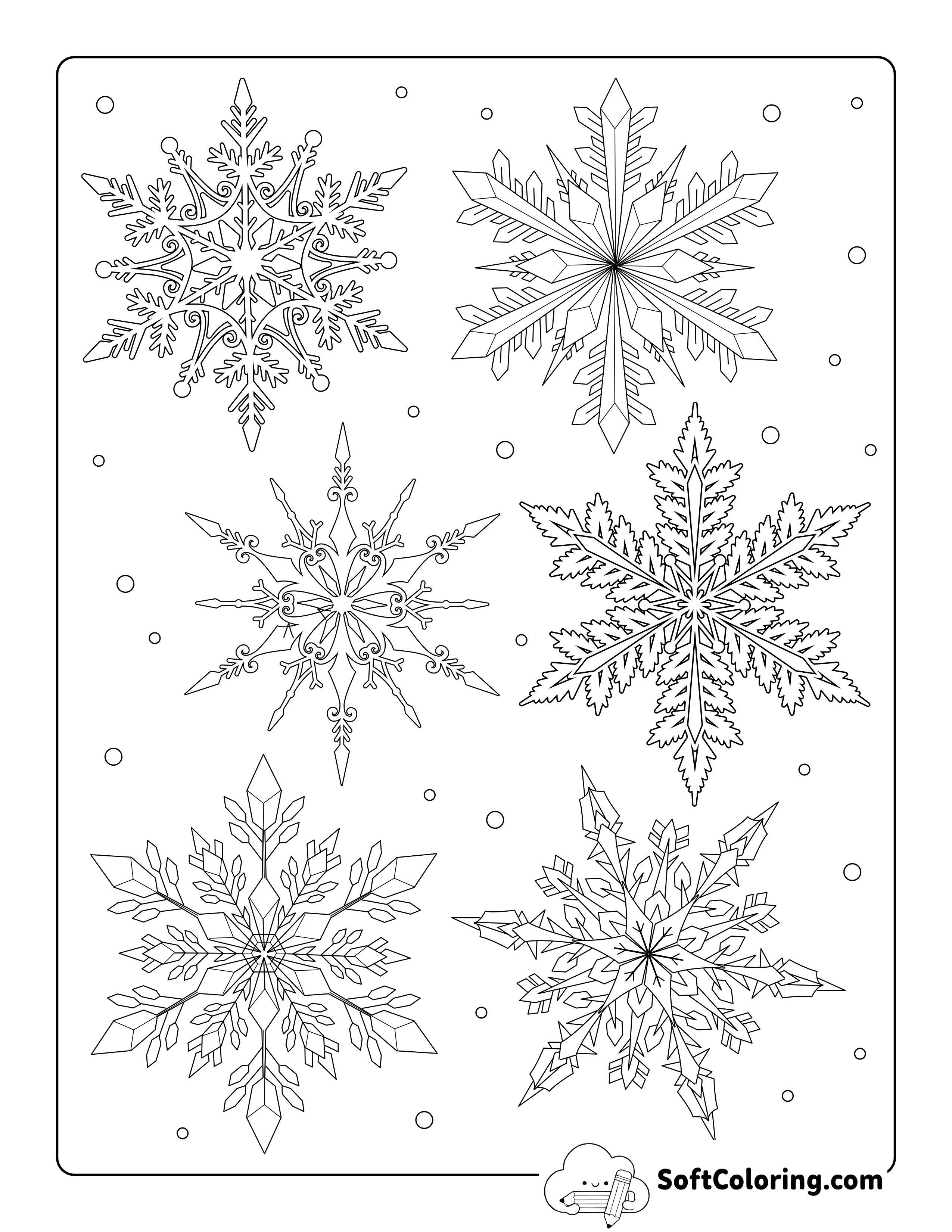 6 Small Detailed Snowflakes to Color