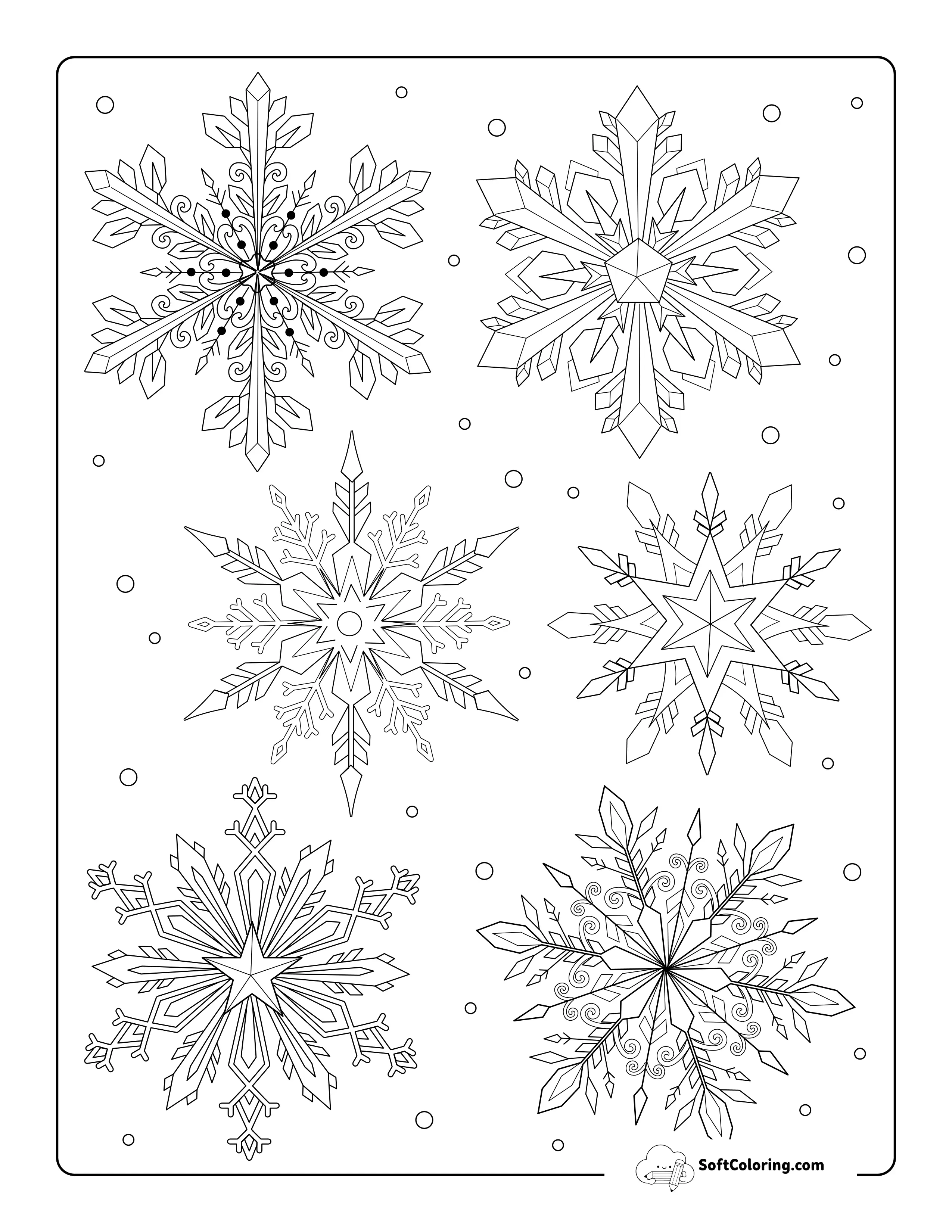 6 Small Detailed Snowflakes To Color