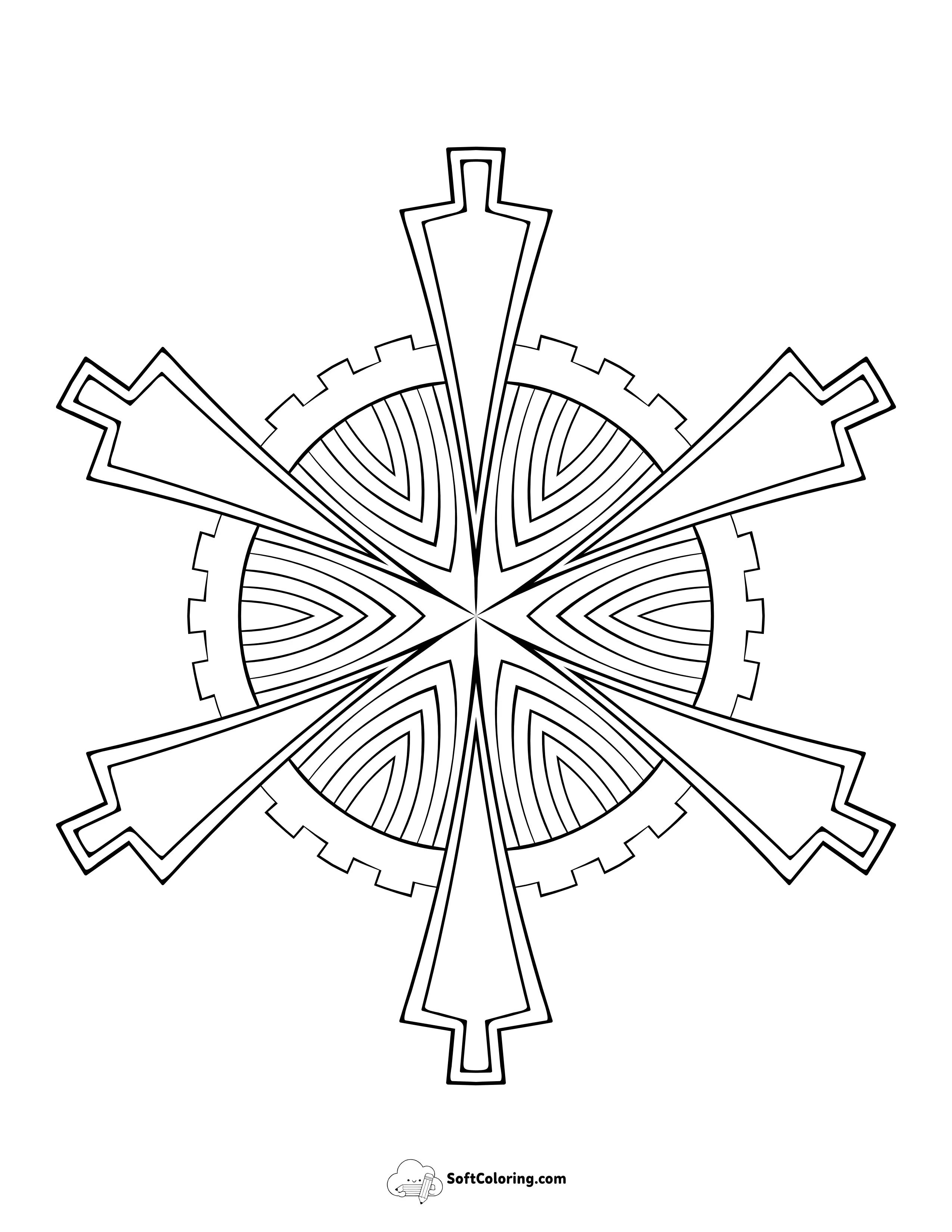 Geometric Christmas Tree Snowflake Outline