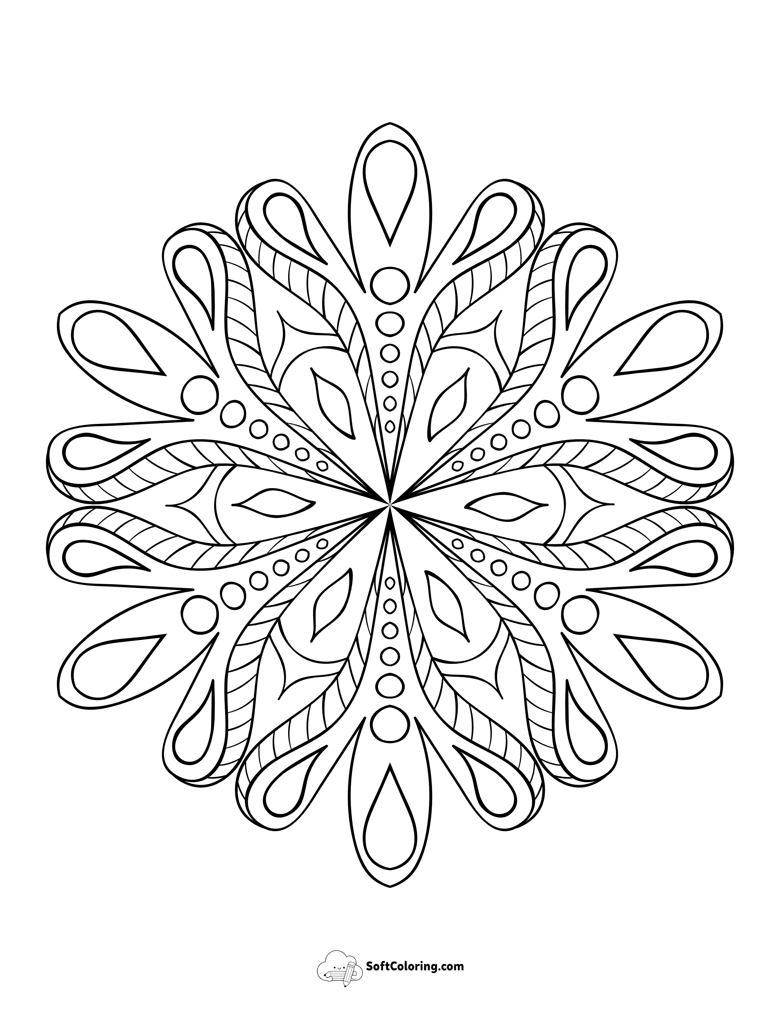 Rounded Snowflake Outline To Color