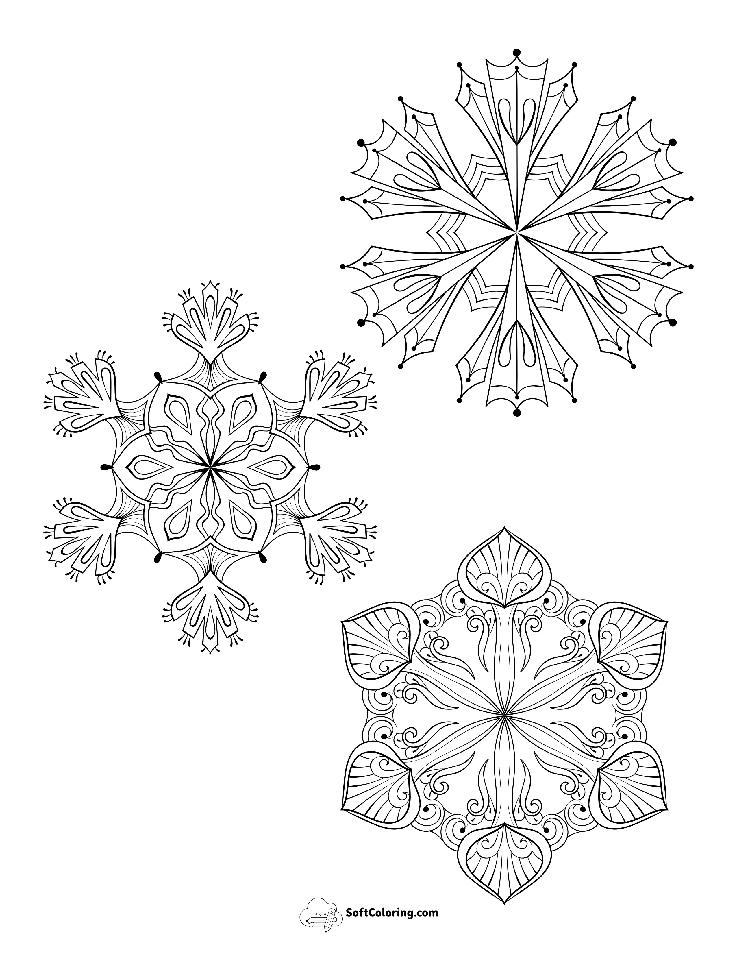 3 Medium Snowflakes Outlines To Color