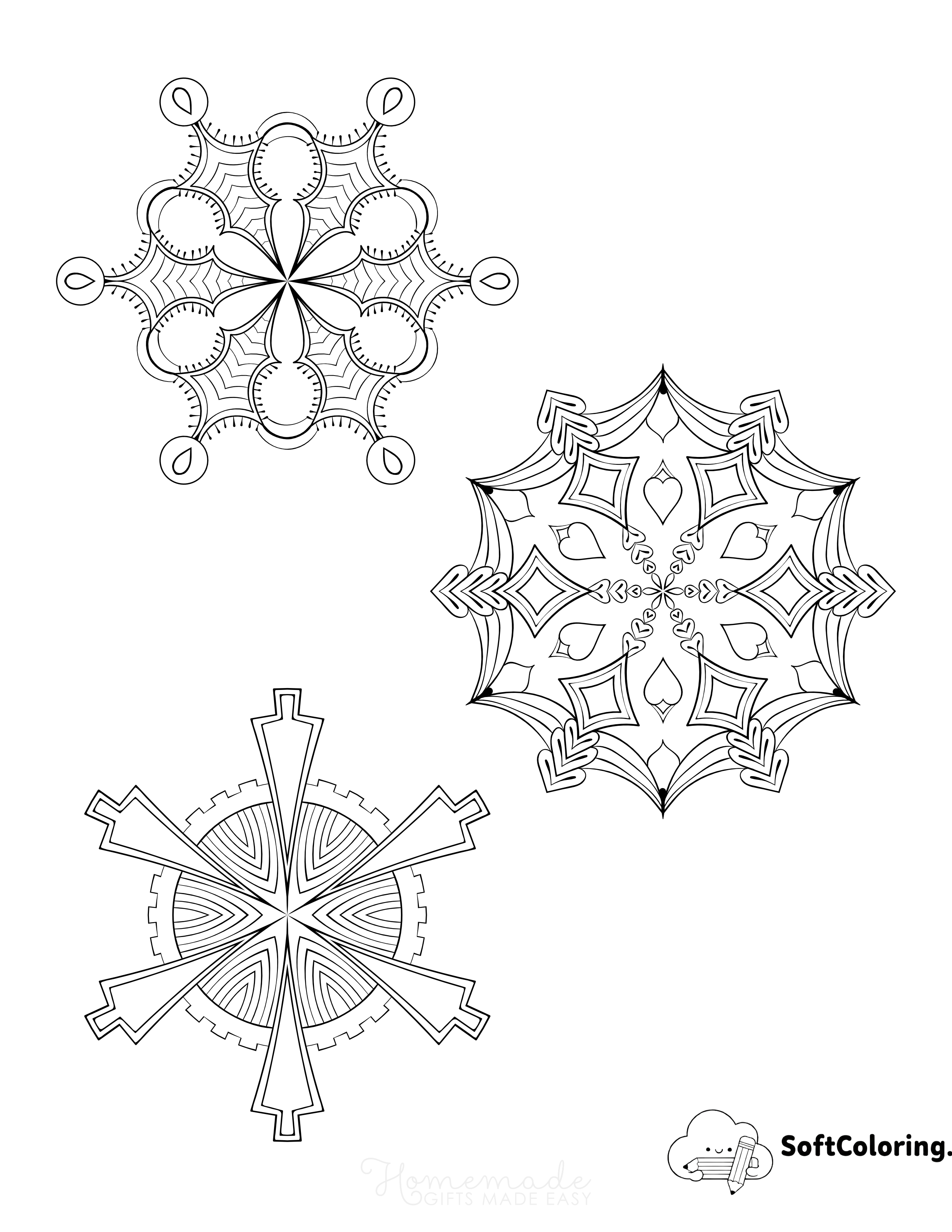 3 Medium Snowflakes Outlines to Color