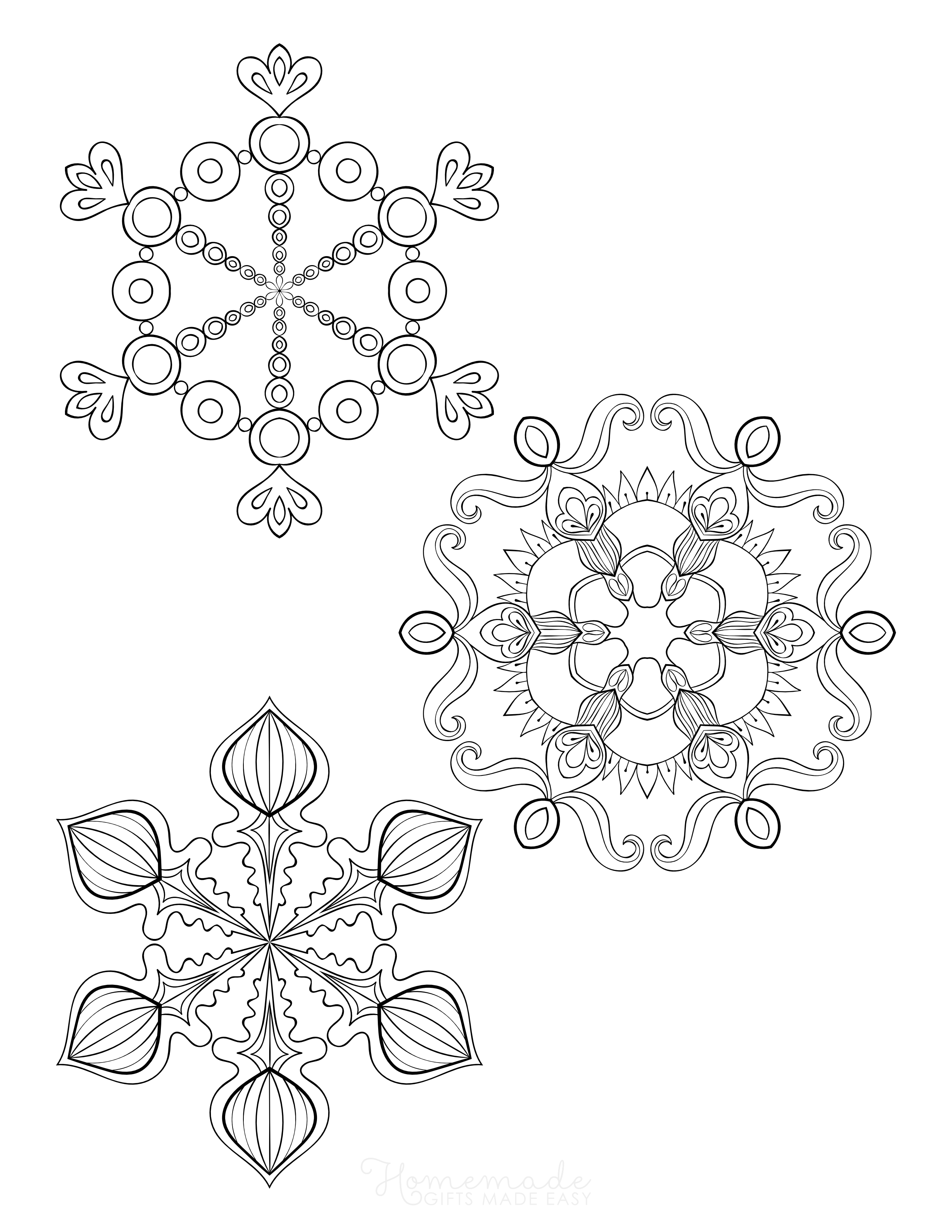 3 Medium Detailed Snowflakes Outlines to Color