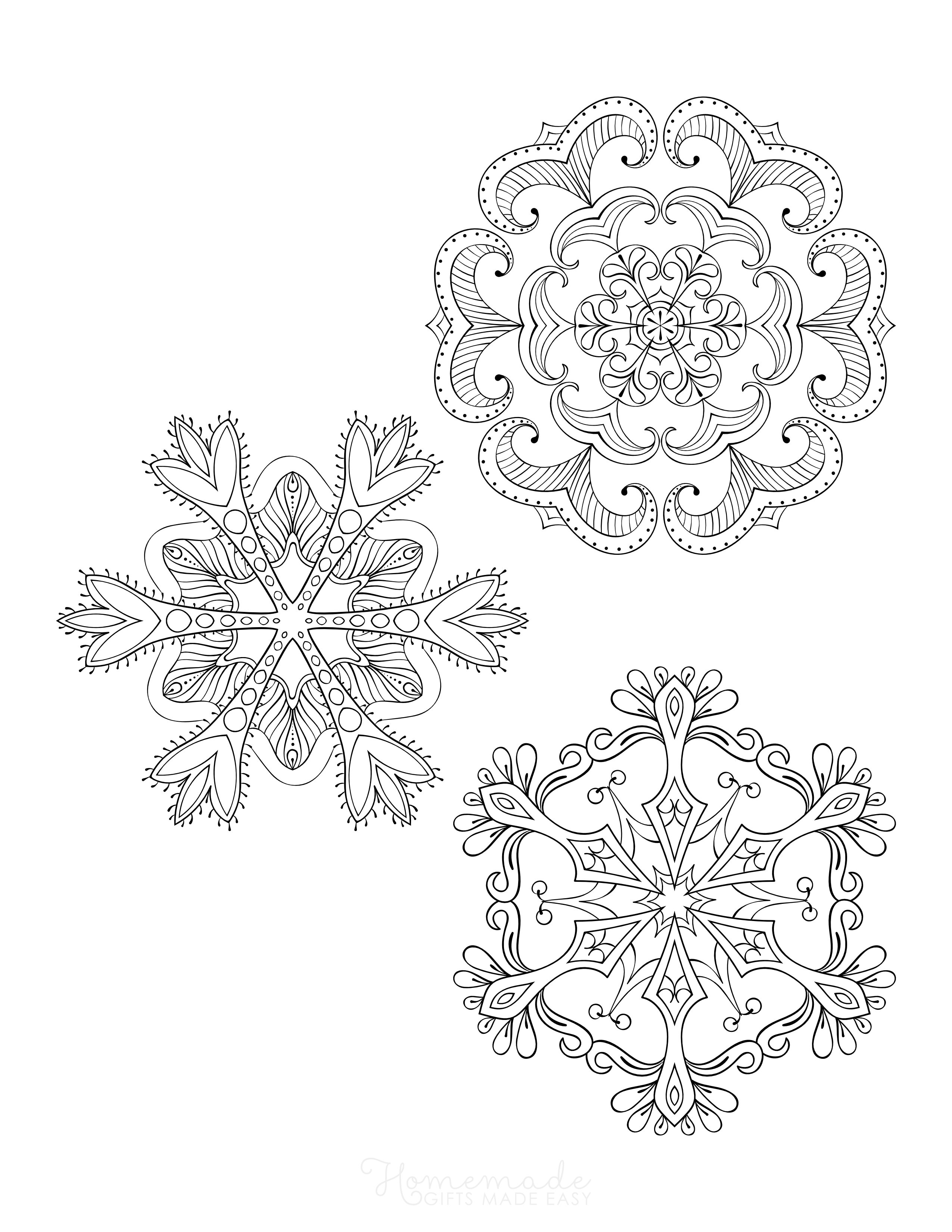 3 Medium Snowflakes Coloring Page