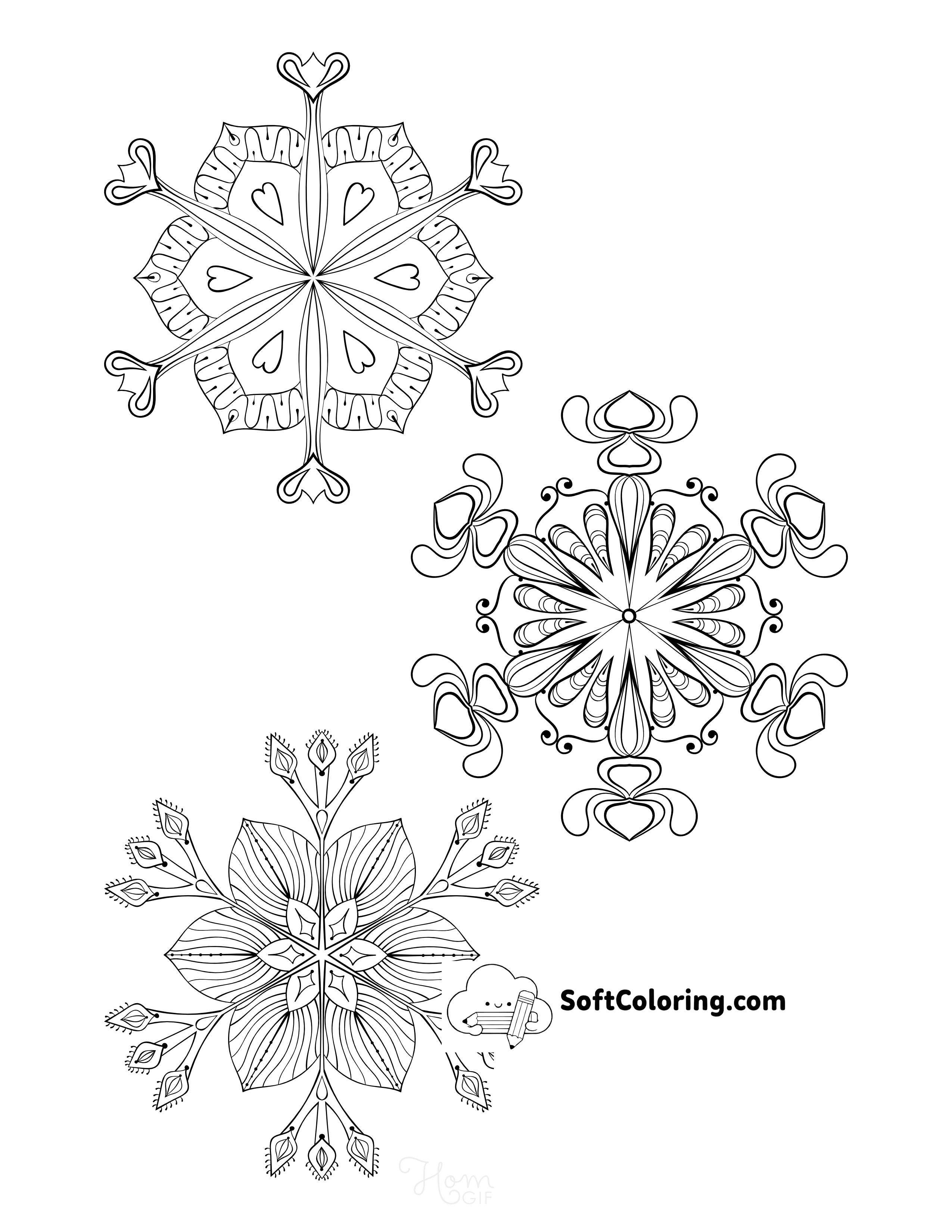 3 Medium Snowflakes Outlines for Adults