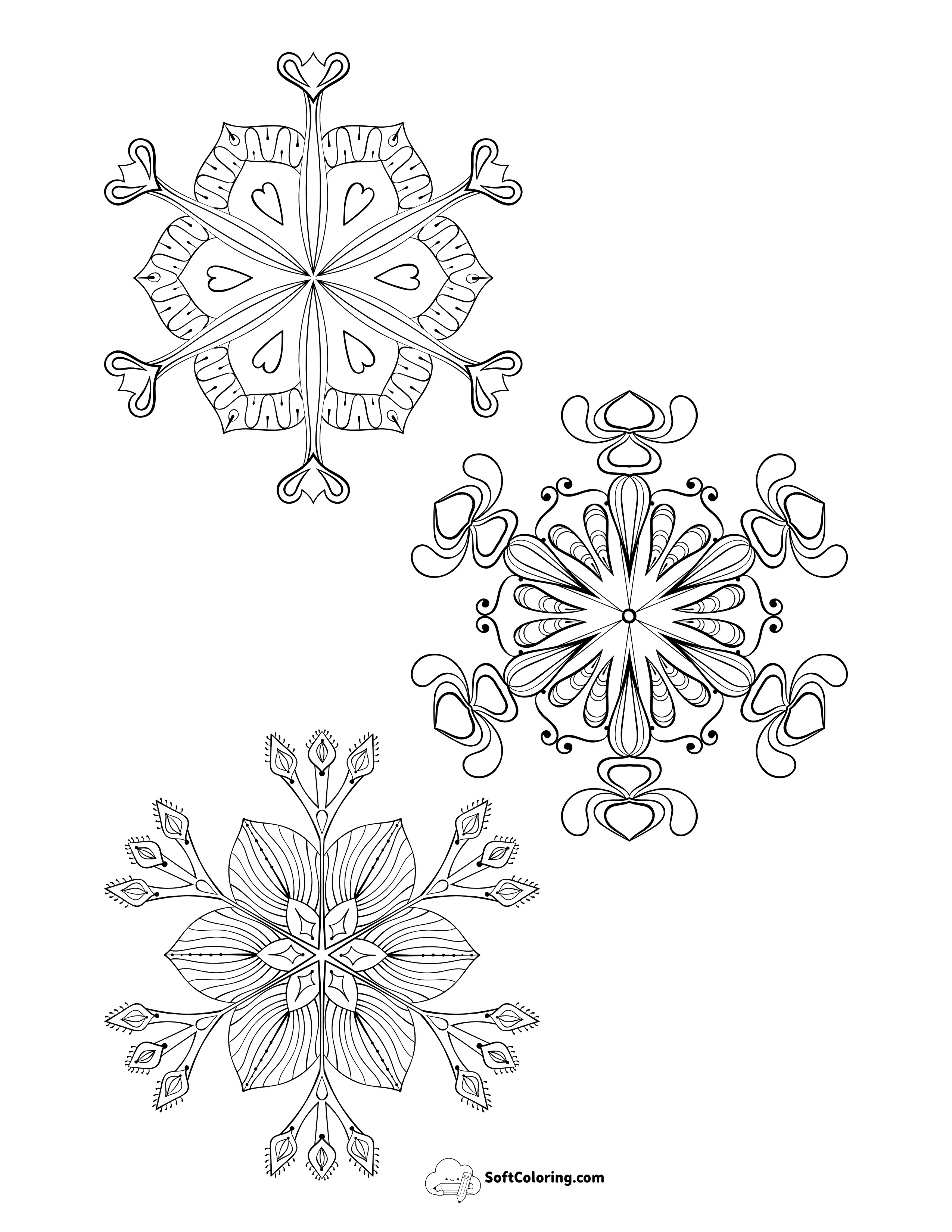 3 Medium Snowflakes Outlines For Adults