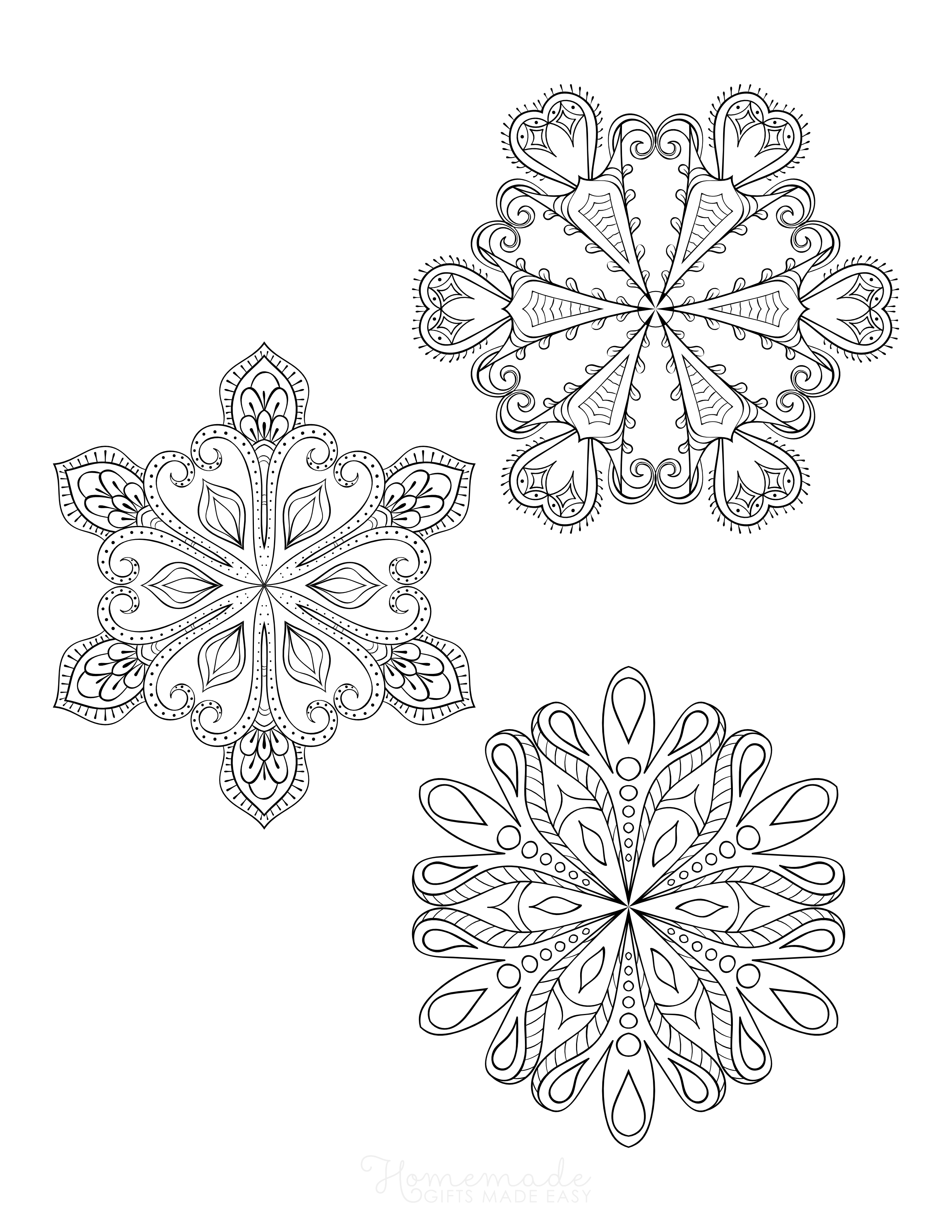 3 Intricate Snowflakes Outlines to Color