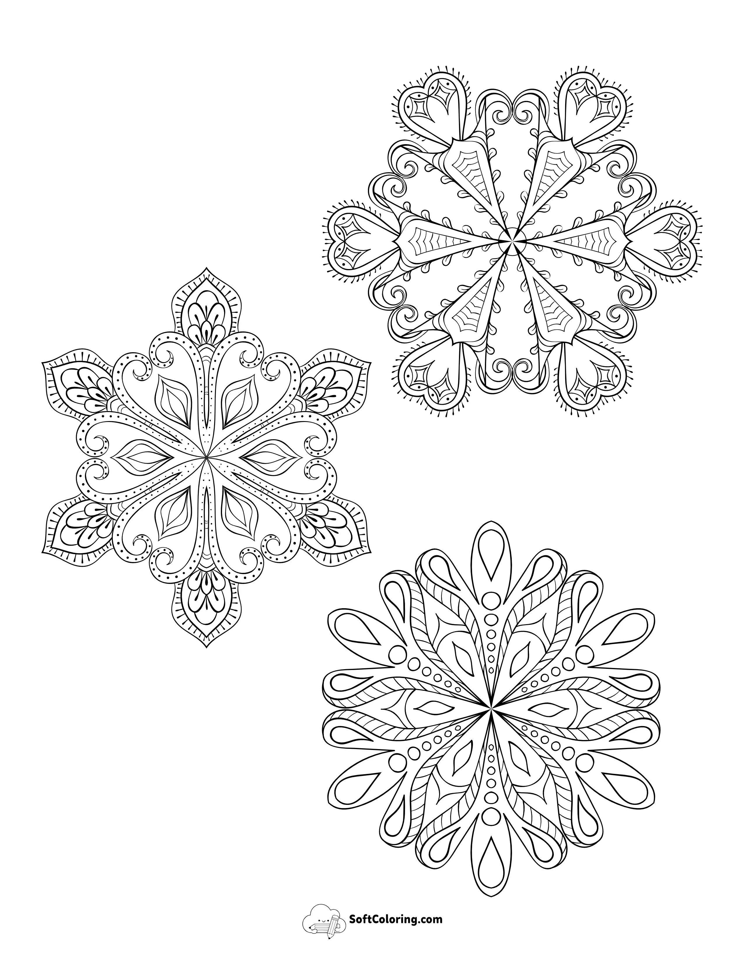 3 Intricate Snowflakes Outlines To Color