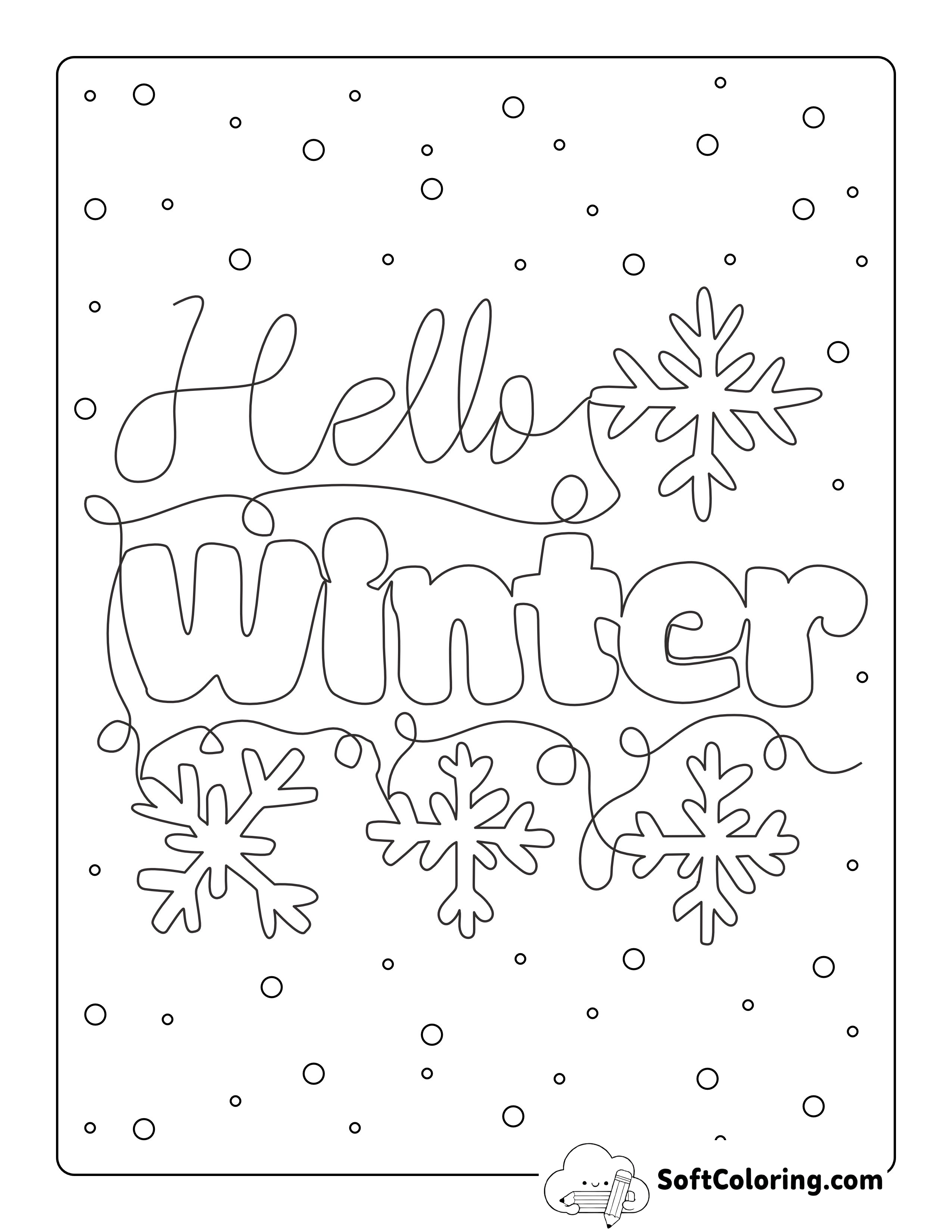 "Hello Winter" Sign to Color