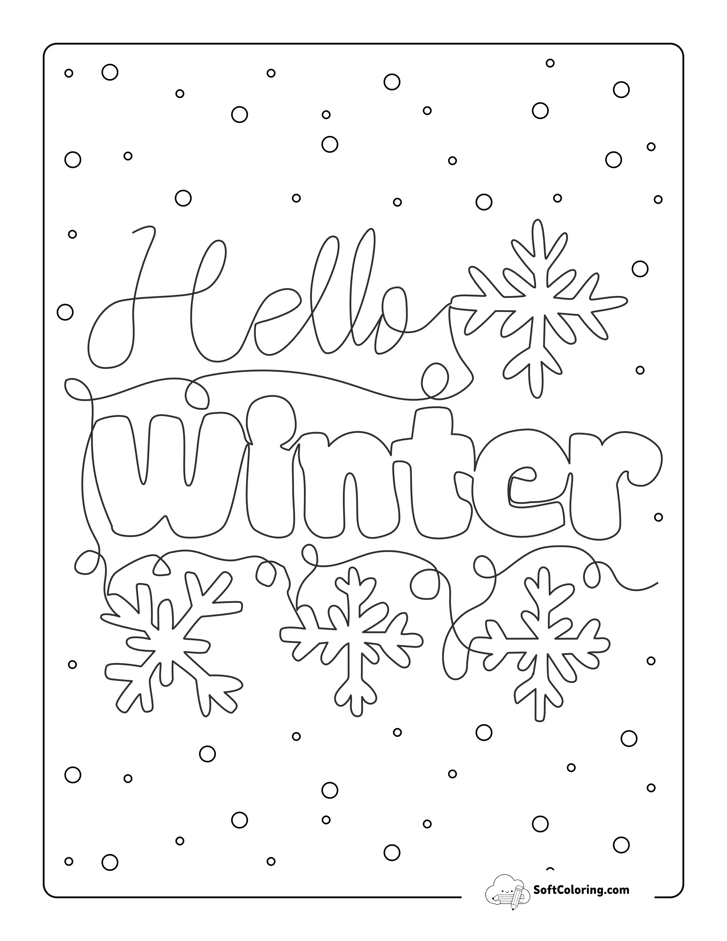 "Hello Winter" Sign To Color