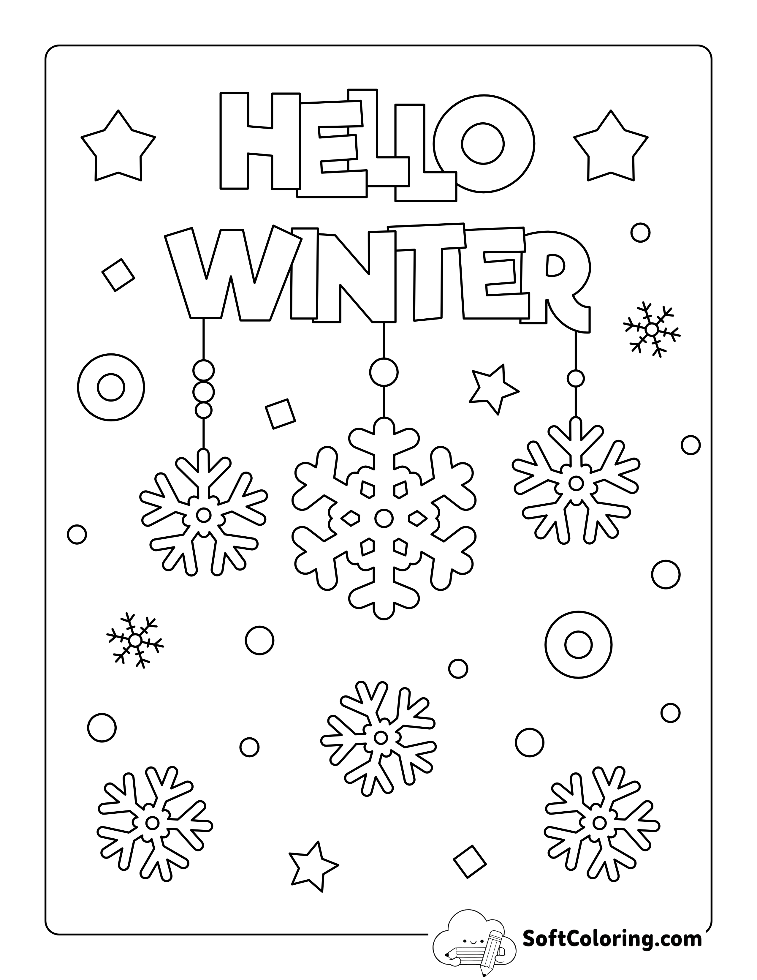 Easy Winter Snowflakes Picture for Seniors to Color