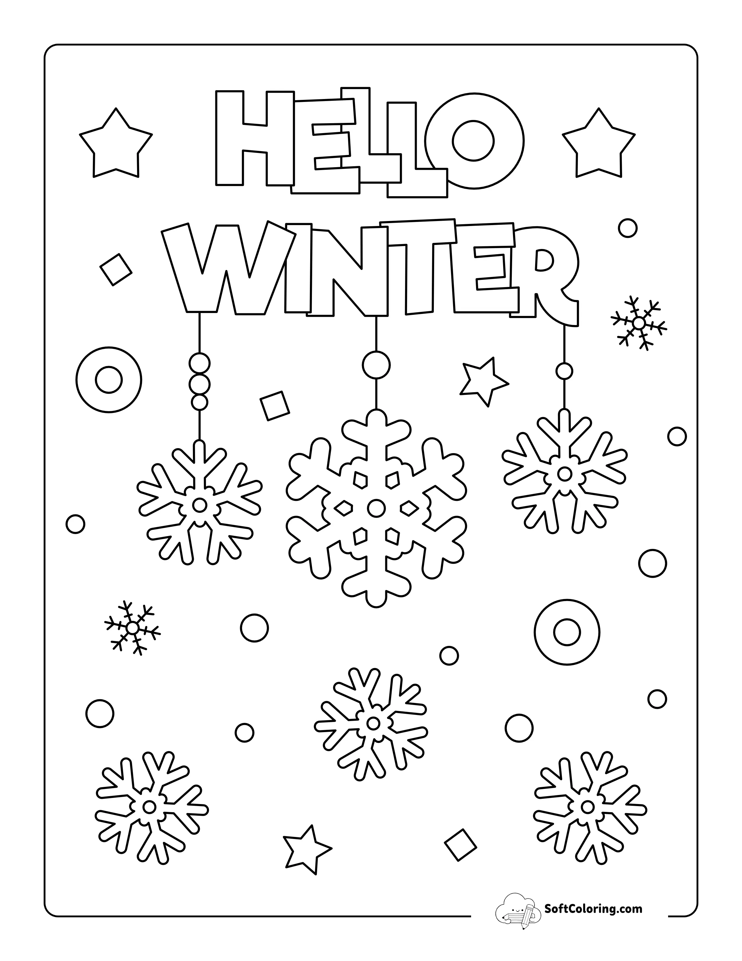 Easy Winter Snowflakes Picture For Seniors To Color