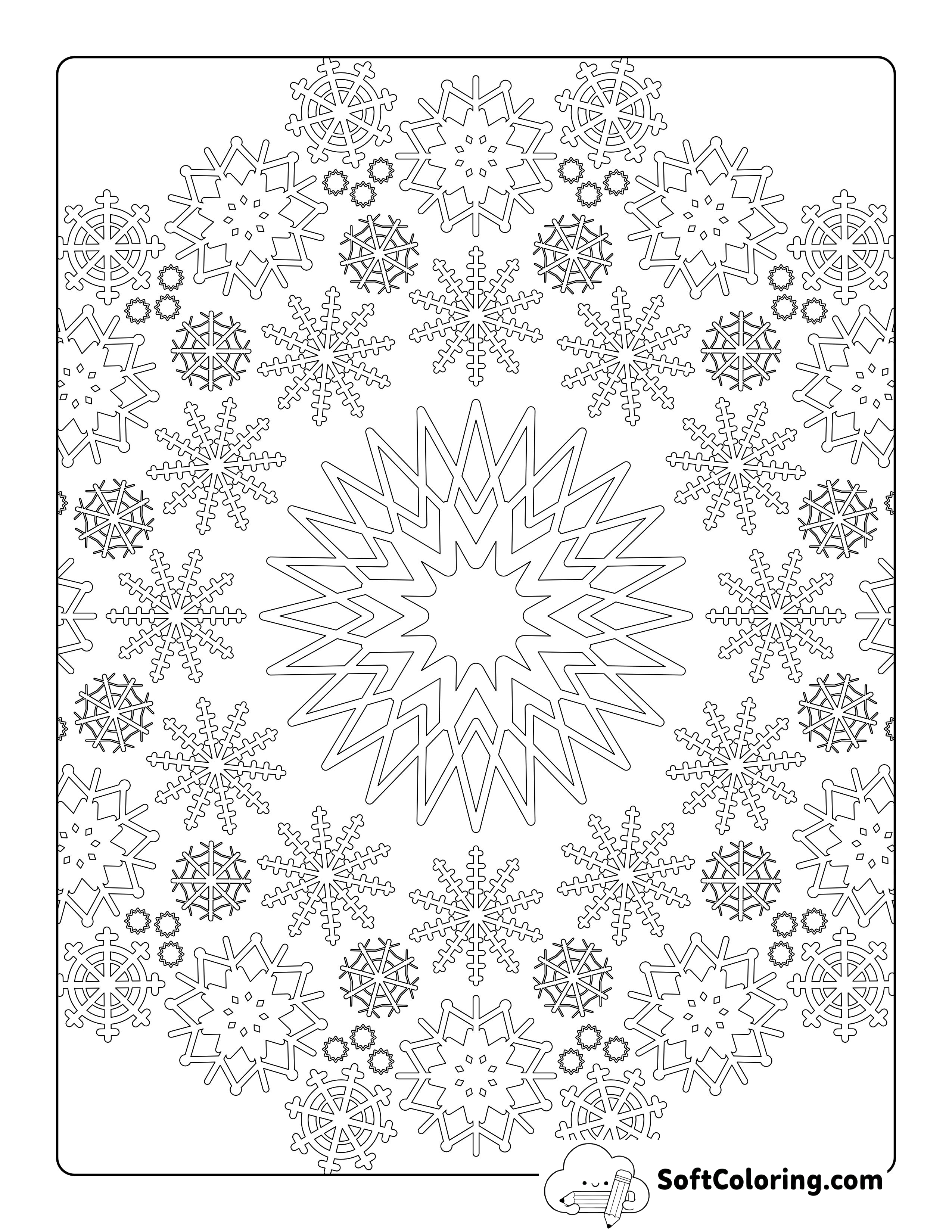 Snowflakes Mandala Picture to Color