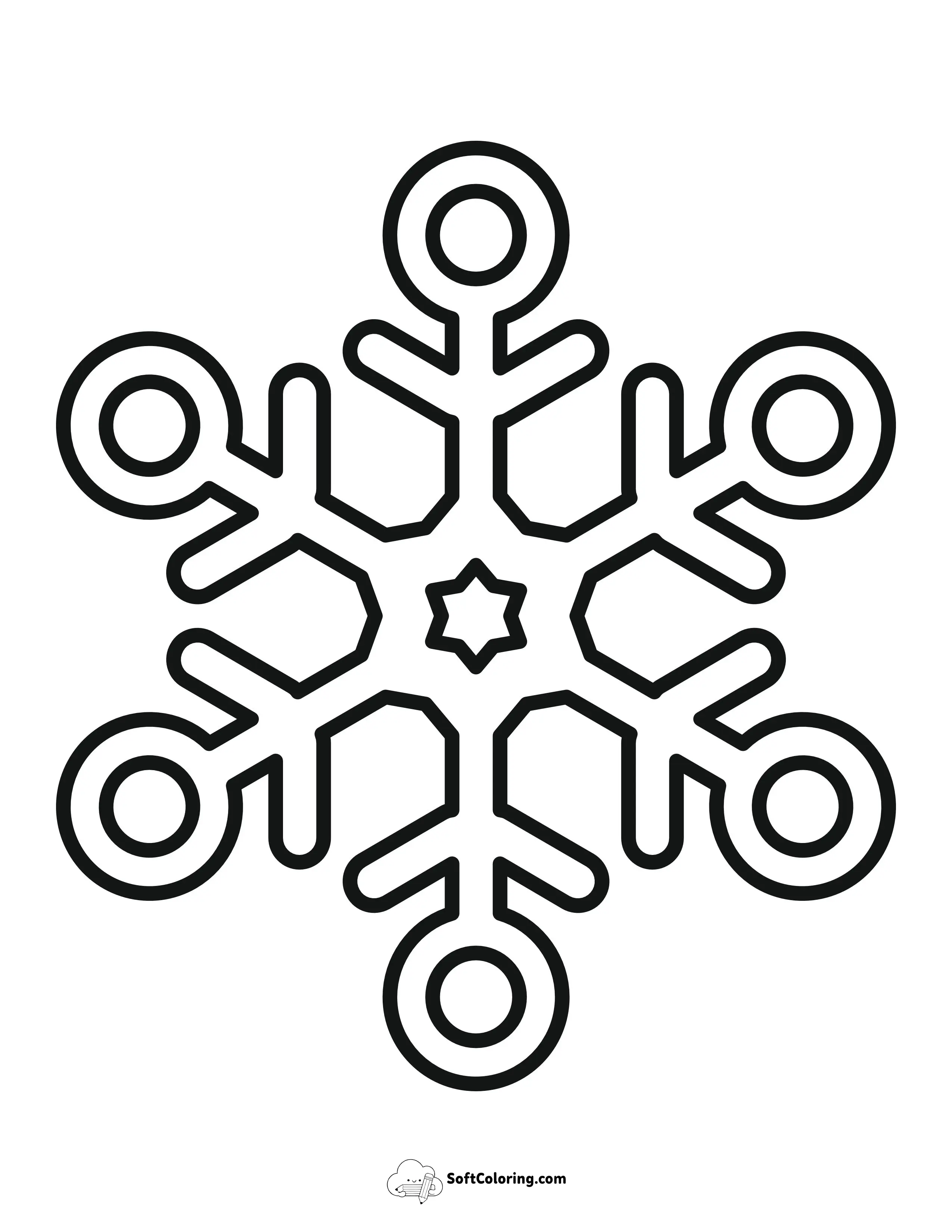 Simple Snowflake With Star To Color