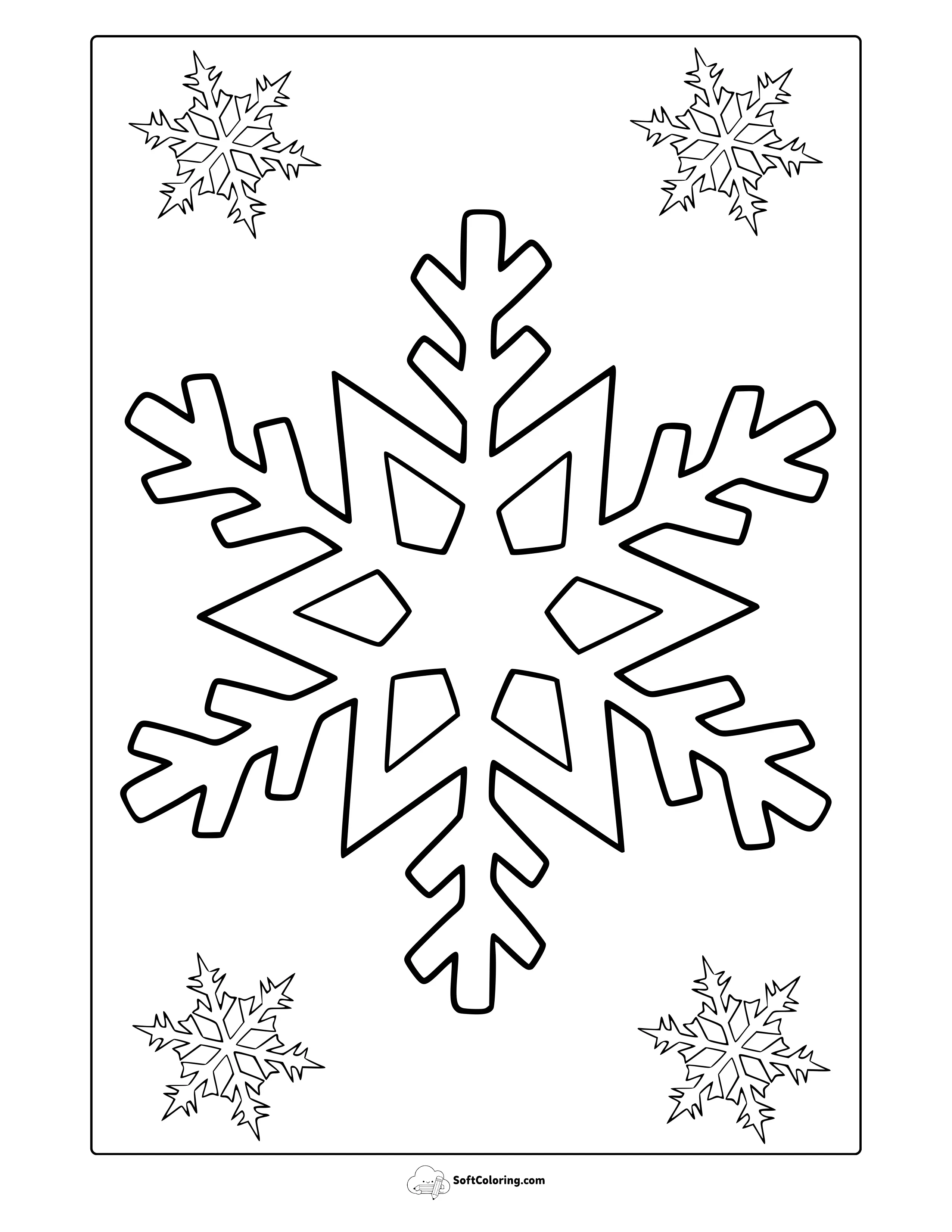 Large Snowflake And Small Snowflakes Coloring Page
