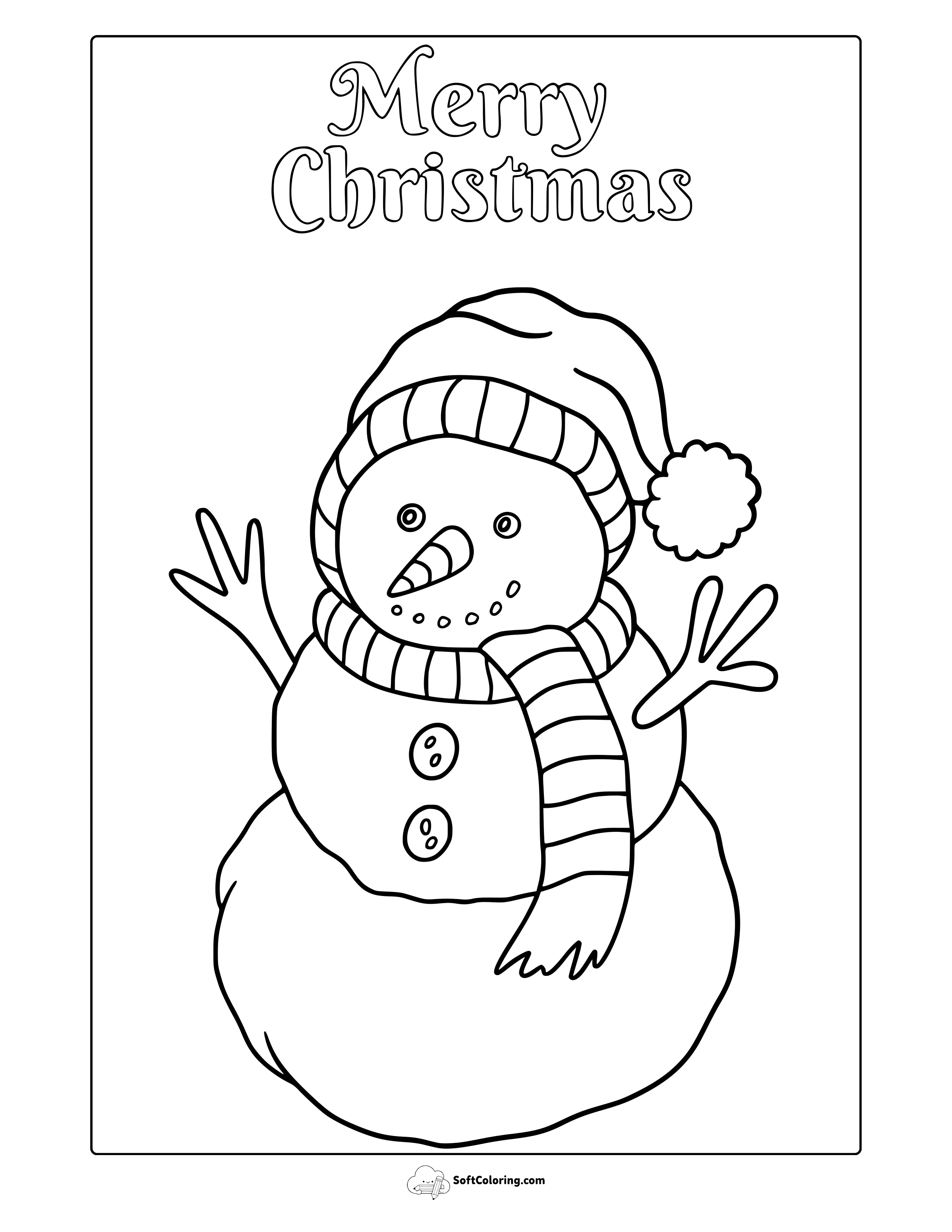 Merry Christmas Snowman With Scarf Coloring Page