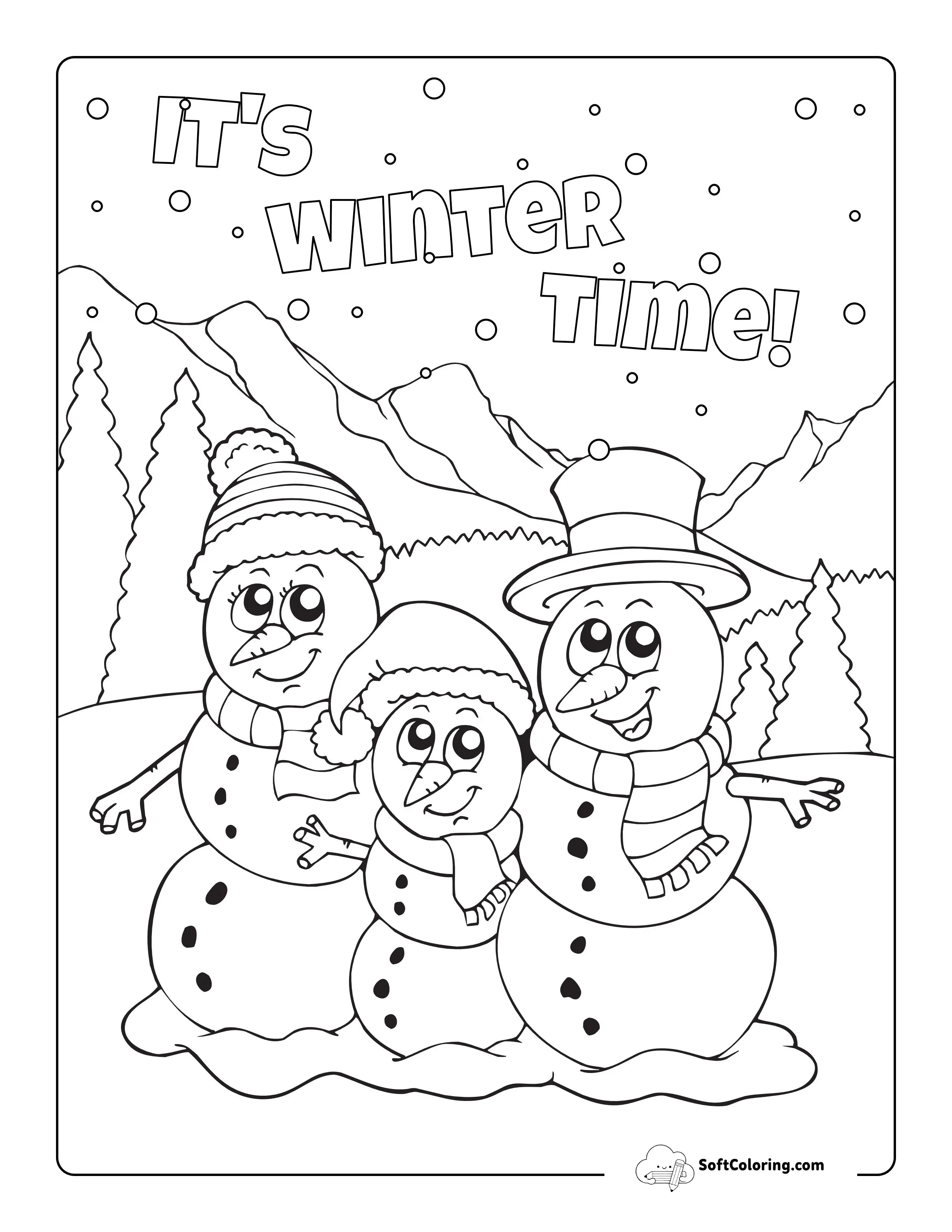 Three Snowmen Coloring Sheet