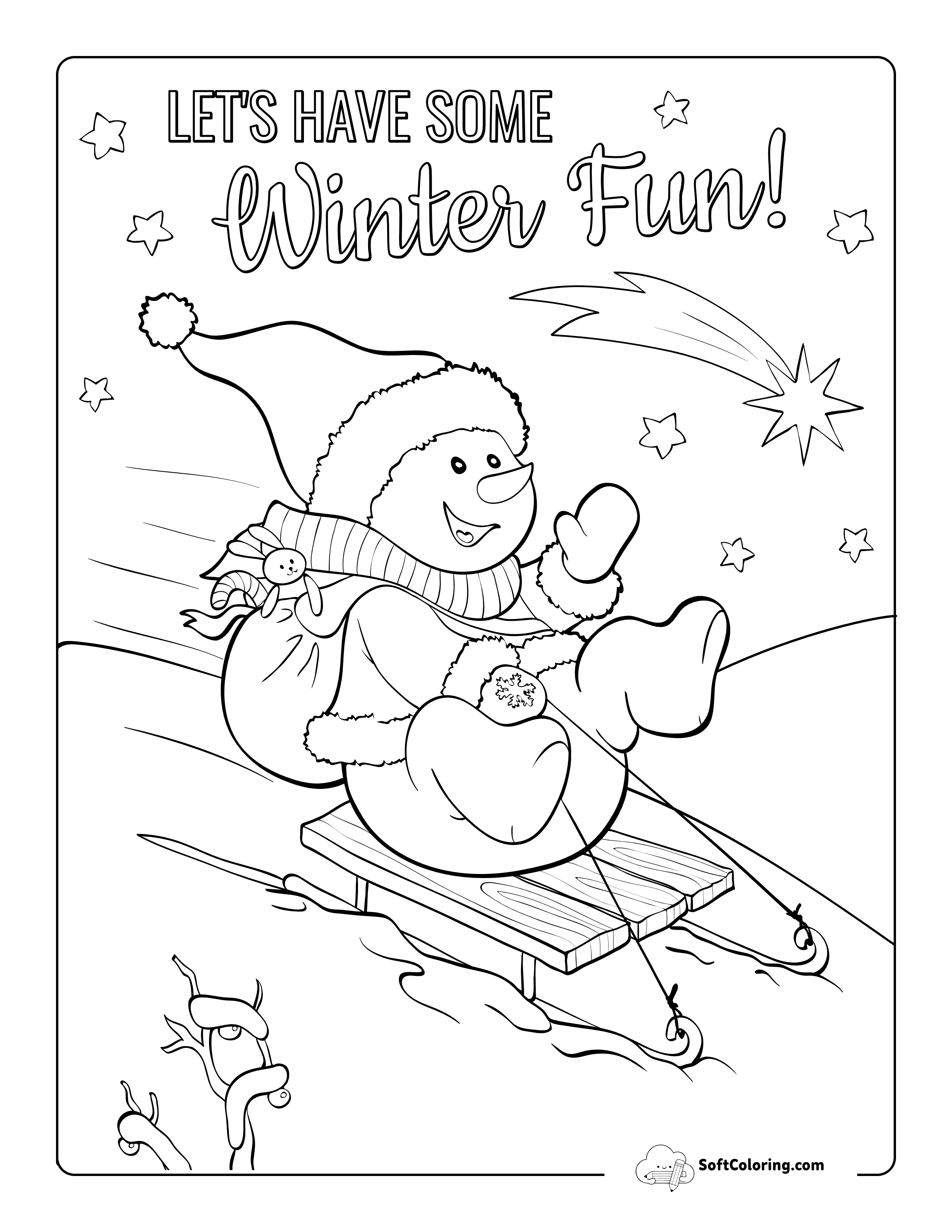Cute Snowman Sledding Coloring Page