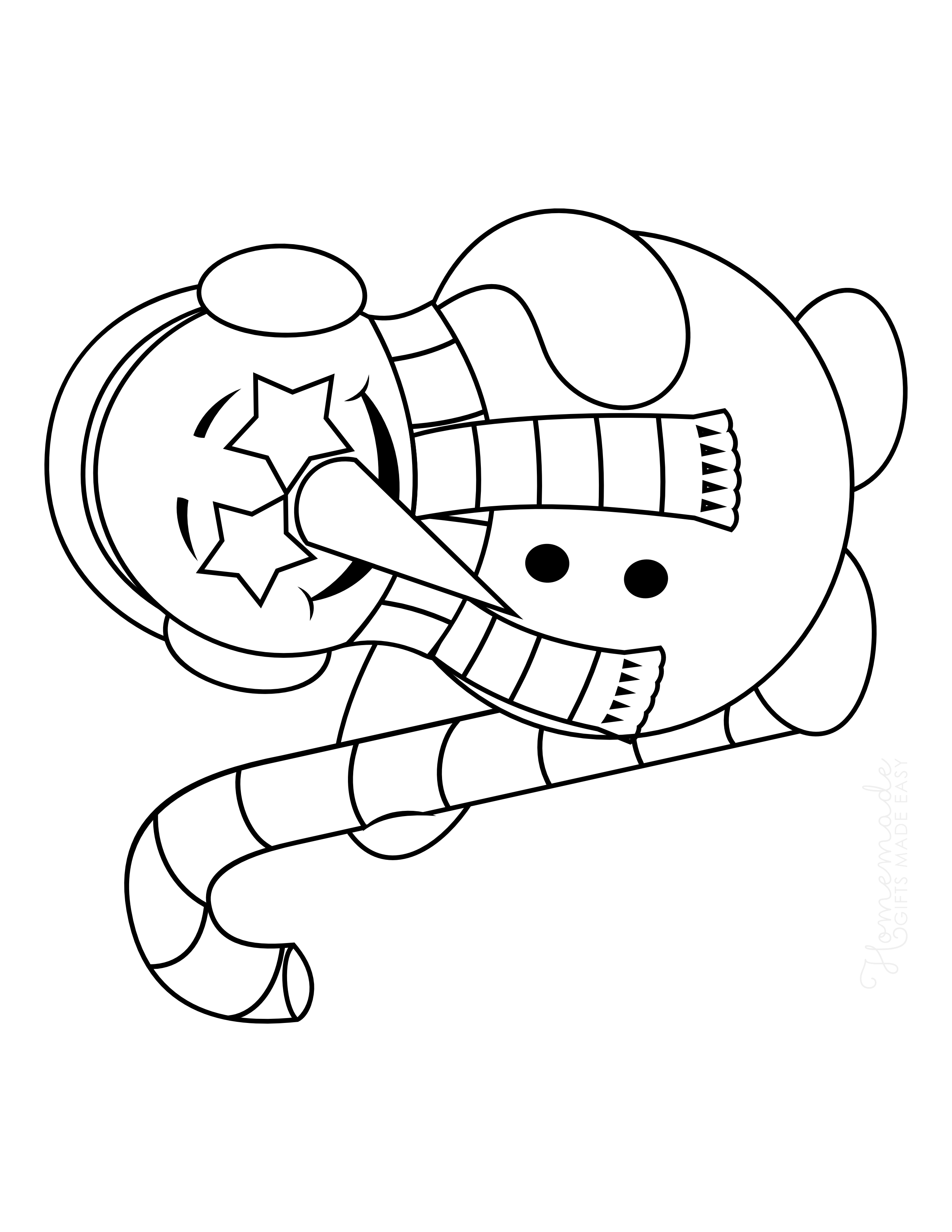 Starry-eyed Snowman with Candy Cane to Color