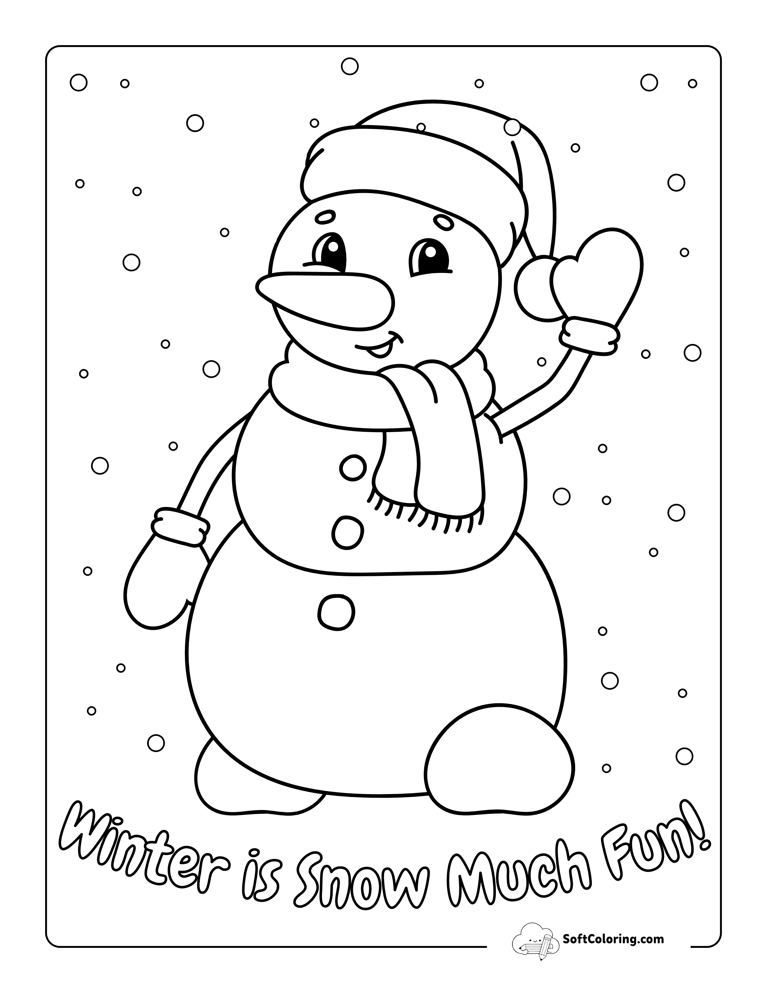 Cute Waving Snowman For Preschoolers To Color