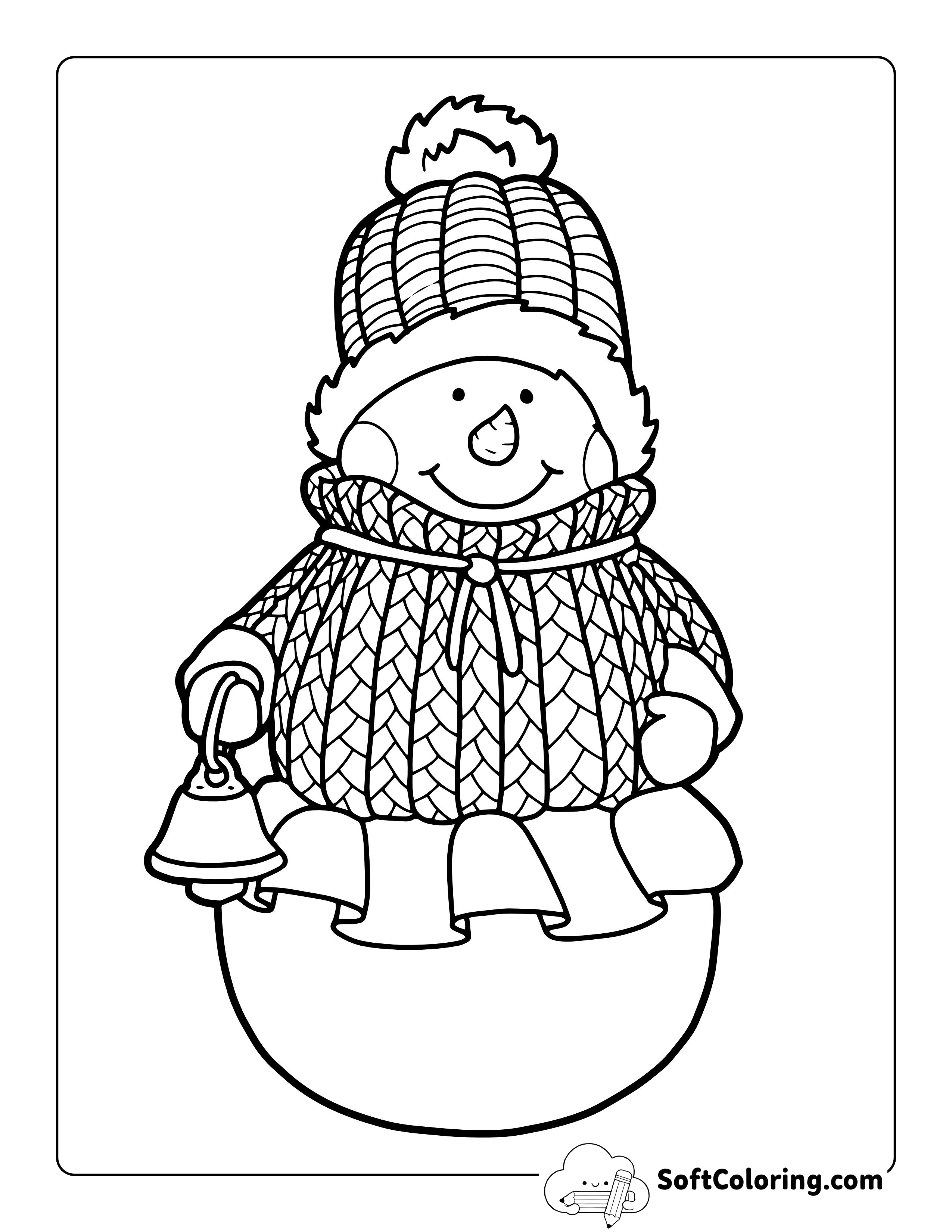 Snowman Wearing Knitted Sweater Coloring Sheet