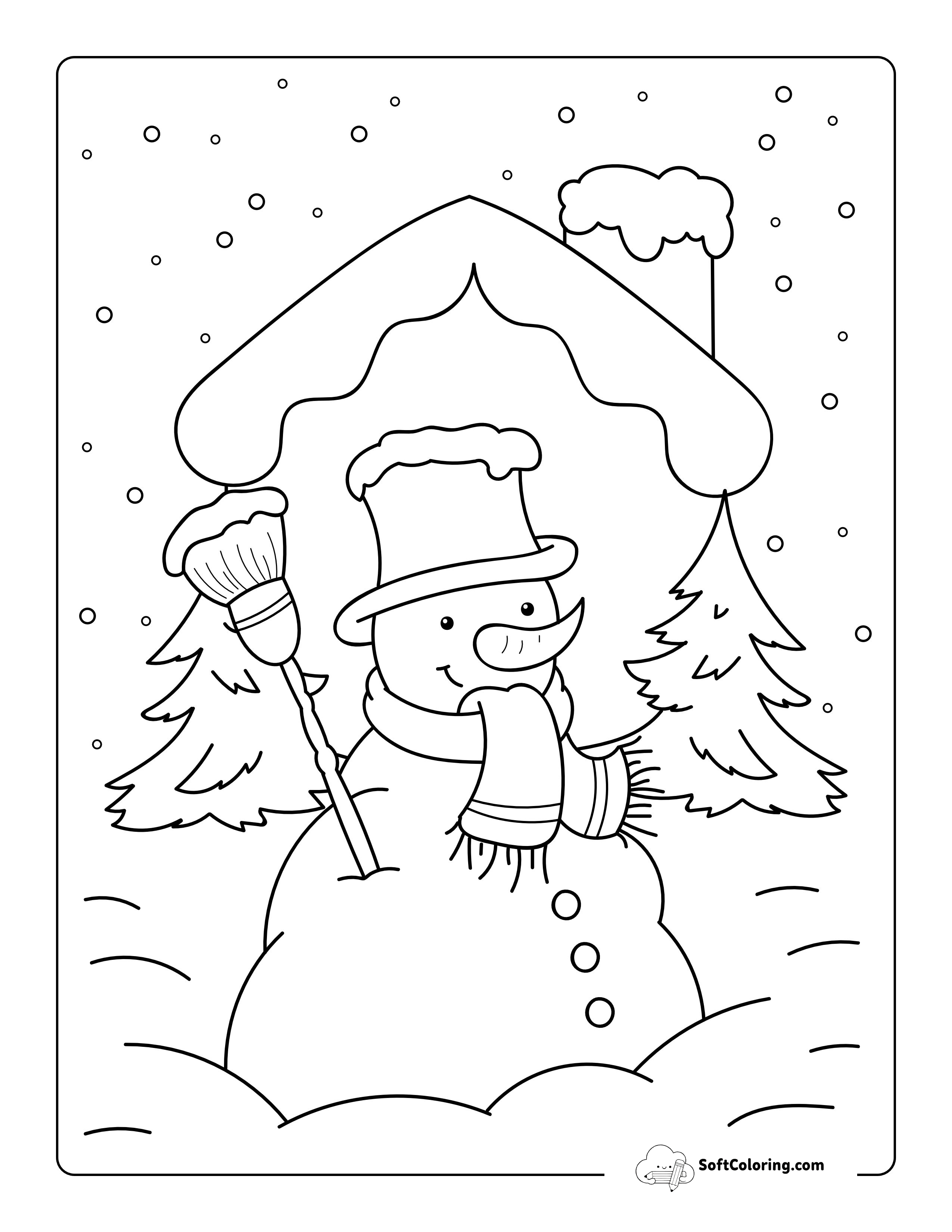 Snowy Winter Scene With Snowman