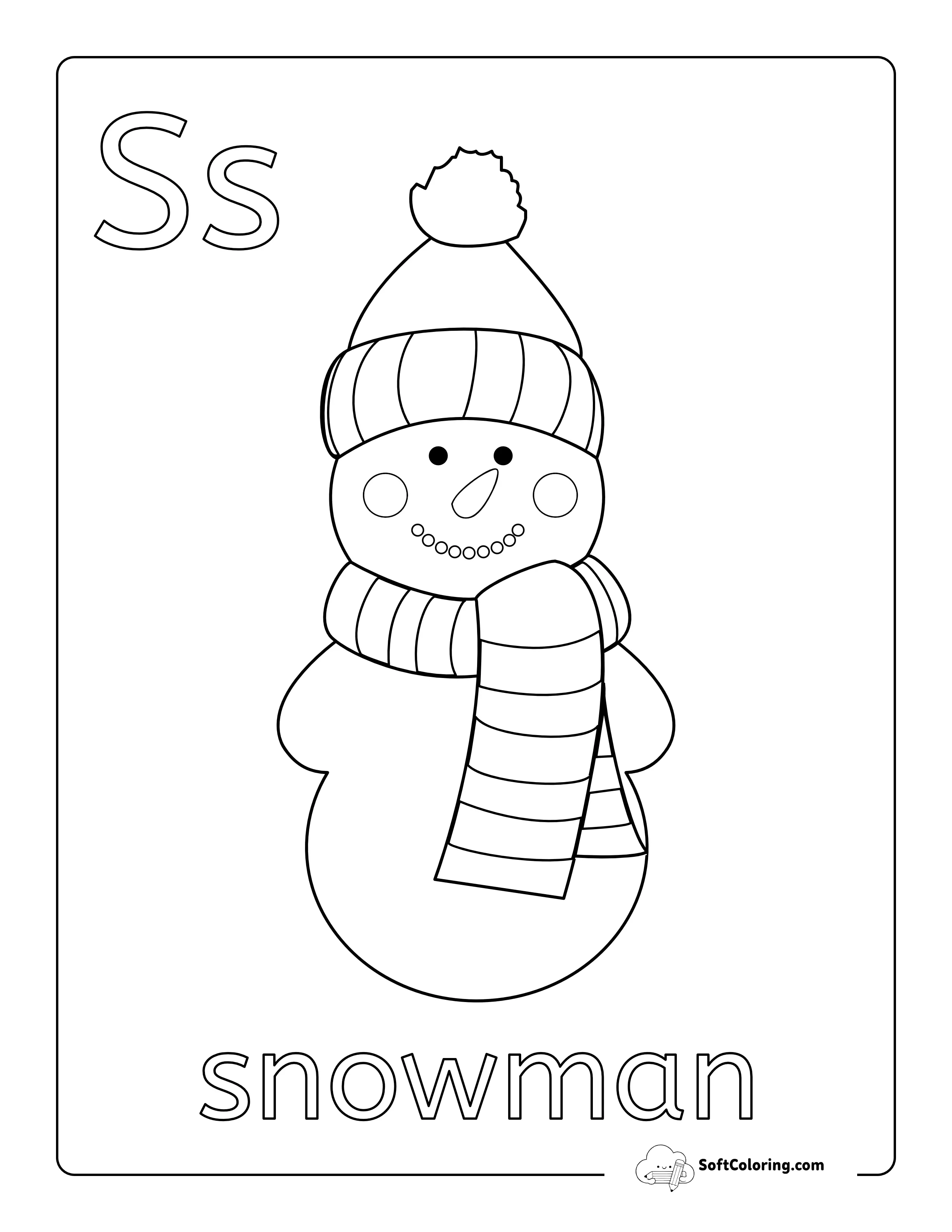 "S Is For Snowman" Abc Coloring Sheet For Kids