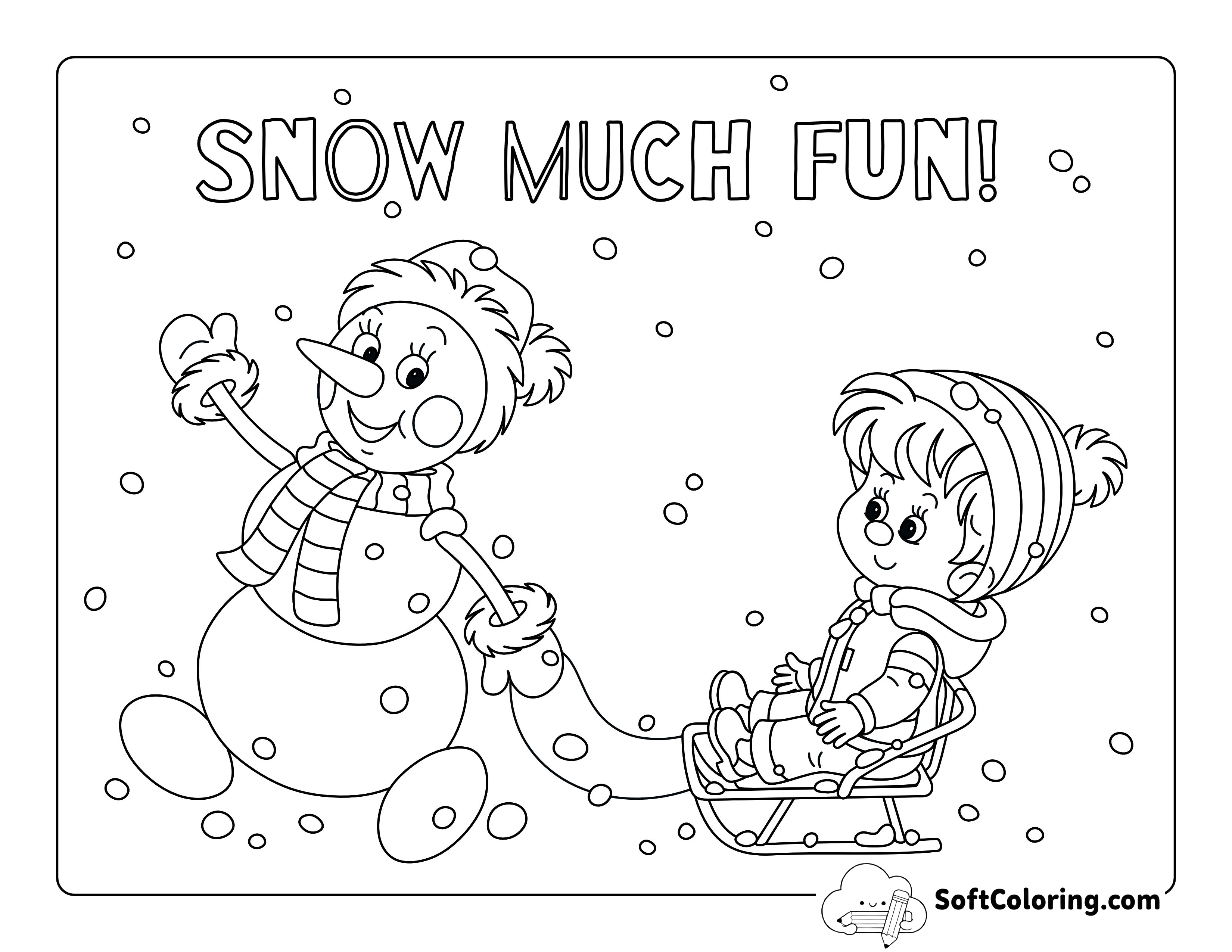 "Snow Much Fun!" Snowman & Boy Coloring Sheet