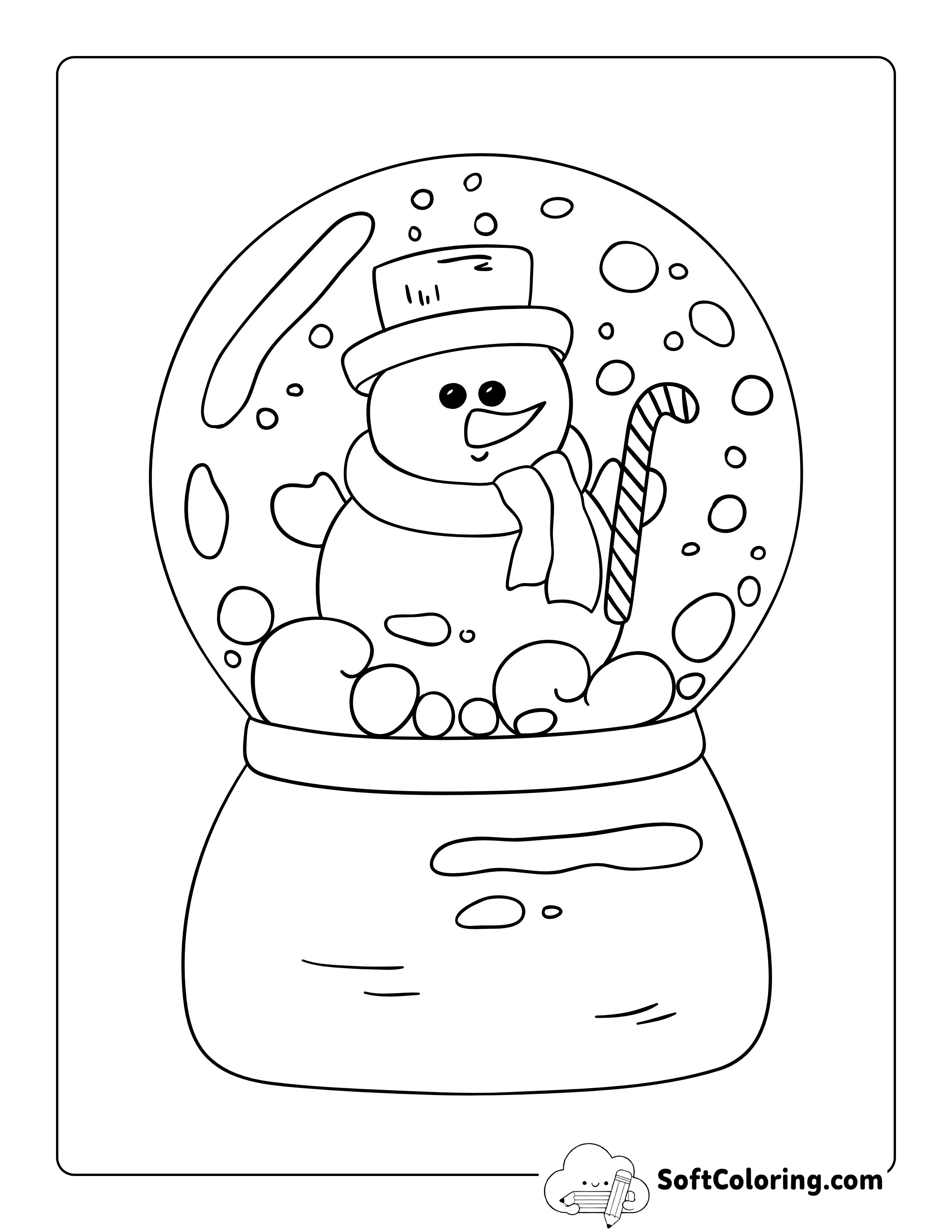 Easy Snowman Snowglobe Coloring Page for Seniors Printable
