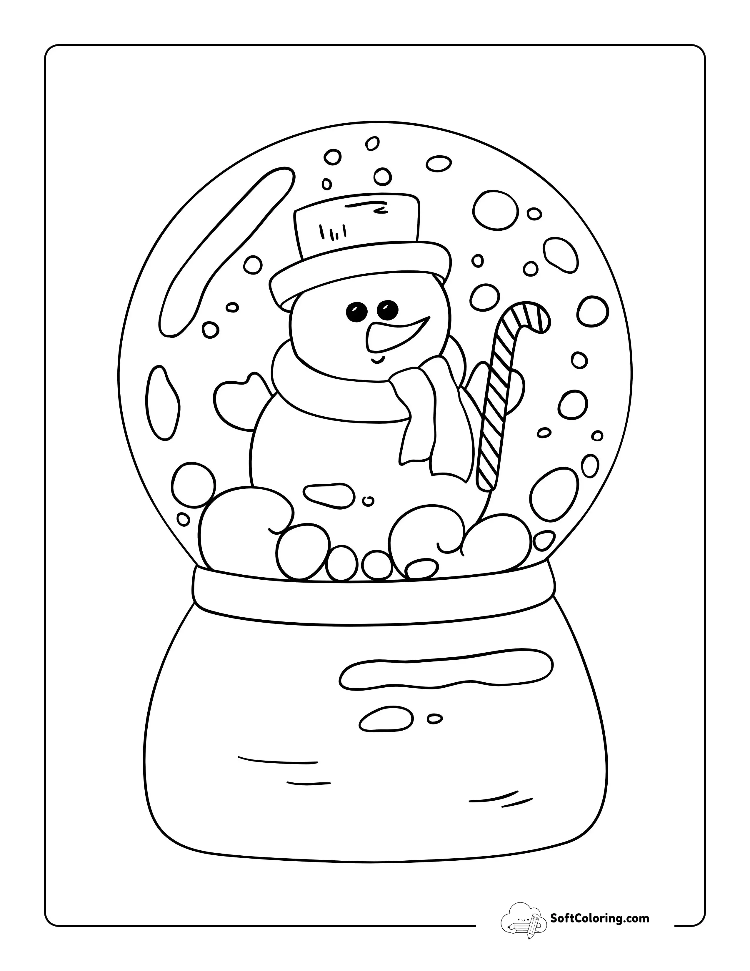 Easy Snowman Snowglobe Coloring Page For Seniors Printable