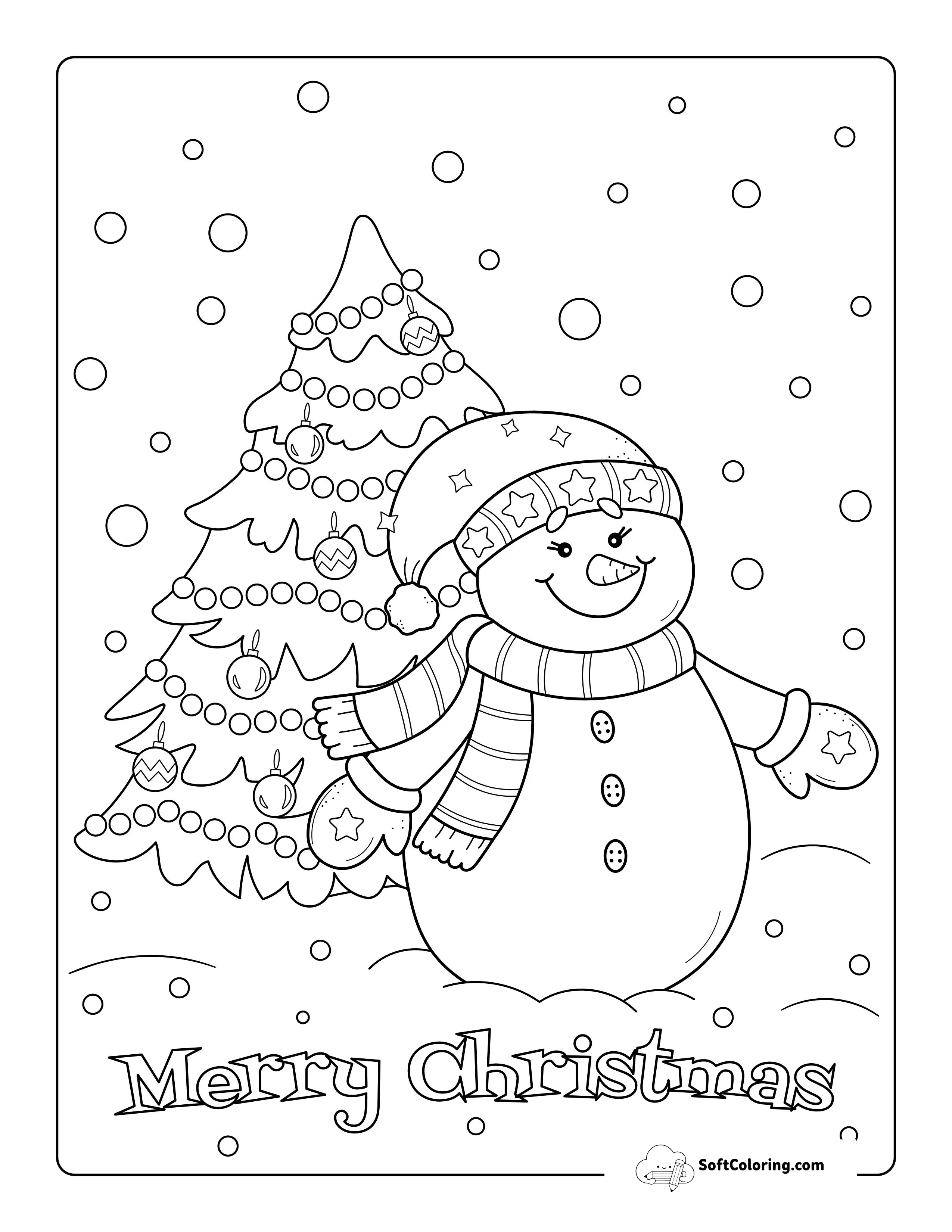 "Merry Christmas" Snowman Coloring Page
