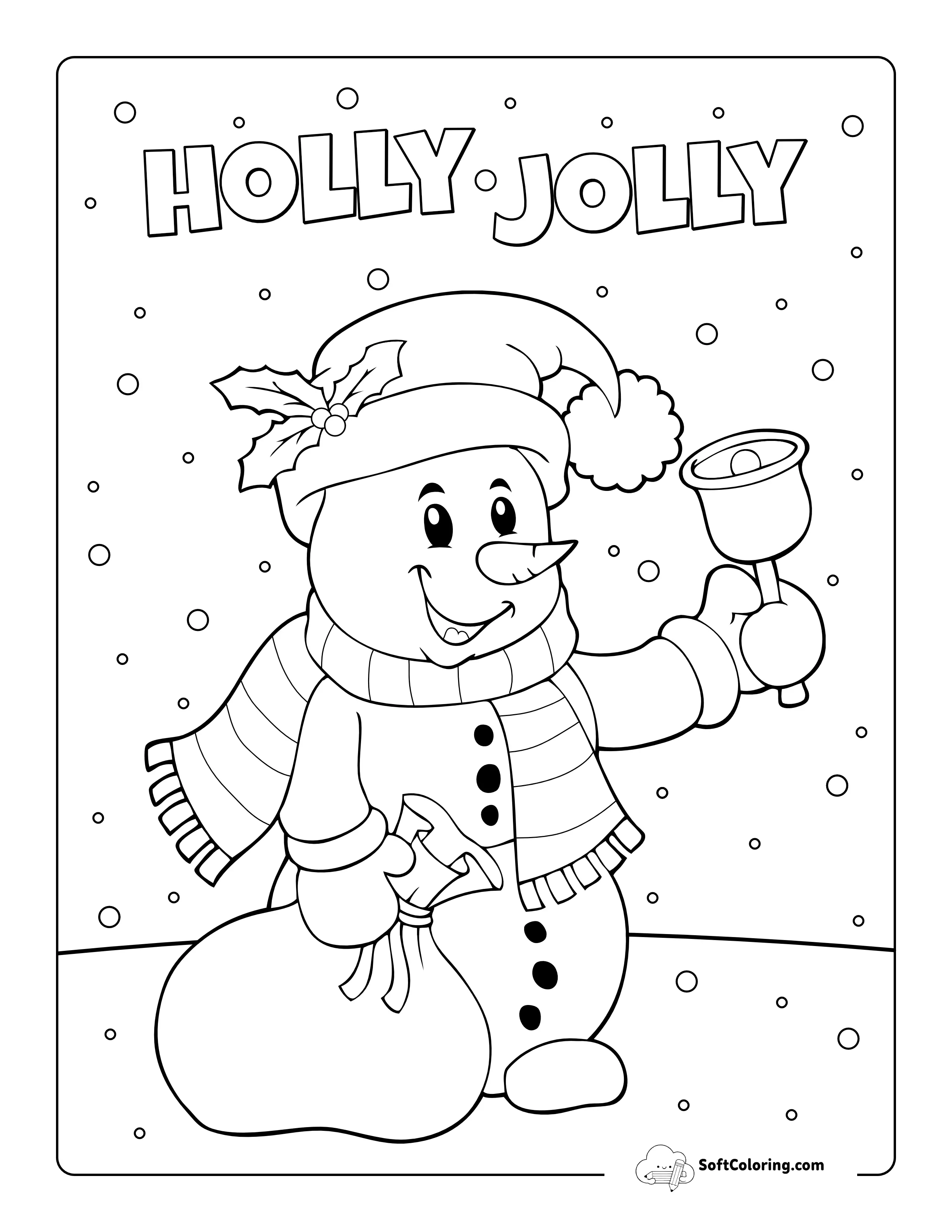 Snowman Ringing Bell Coloring Sheet