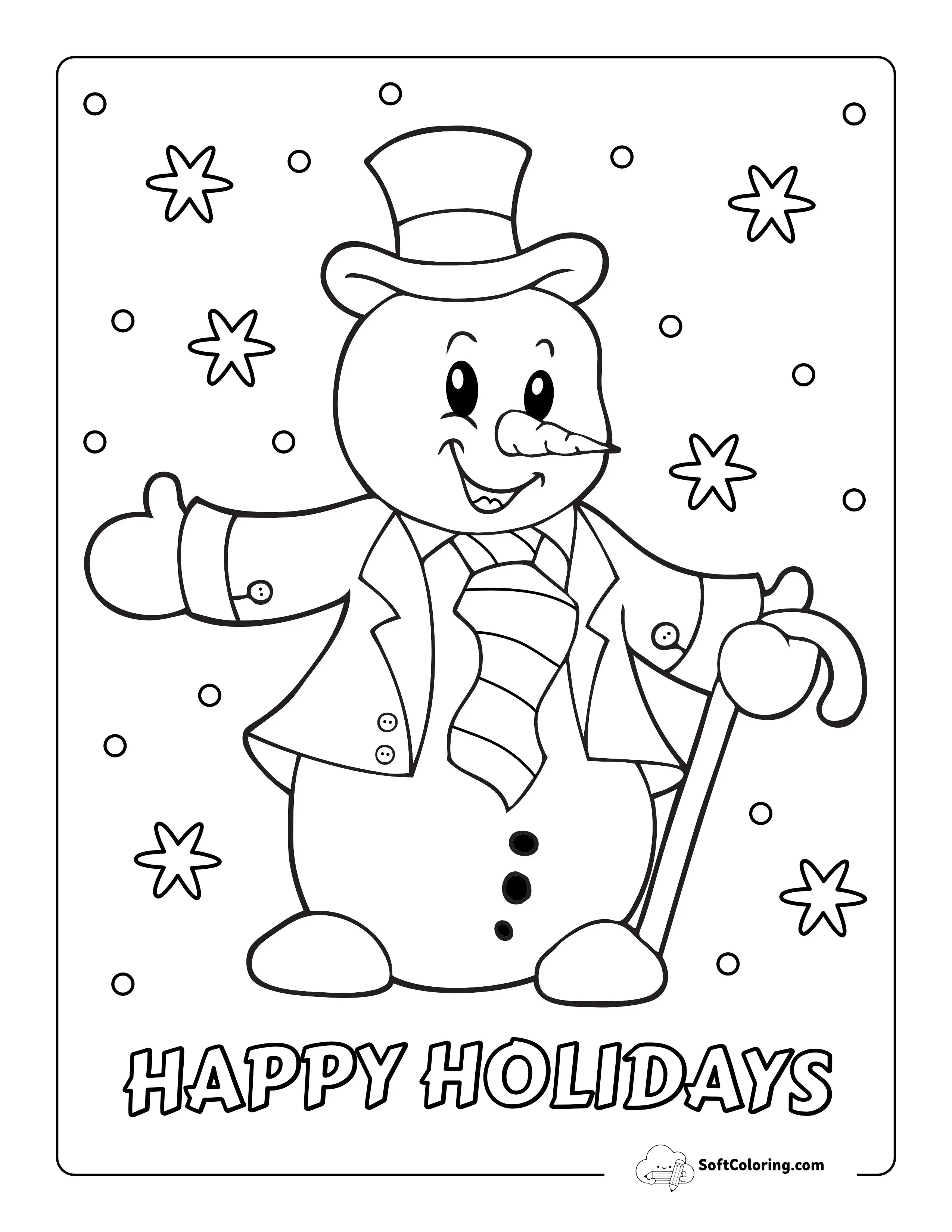 Snowman With Cane Coloring Page