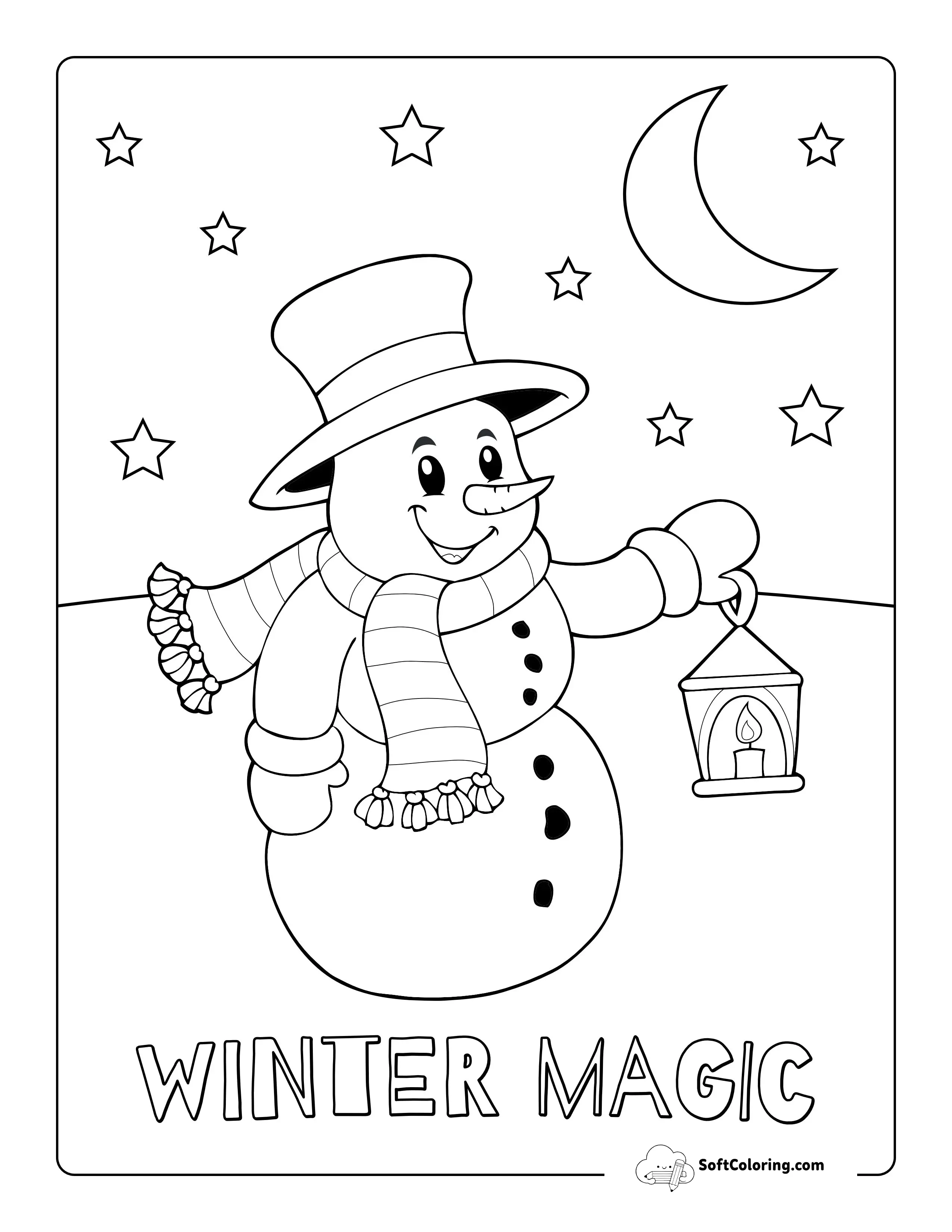 Snowman With Lantern Printable Coloring Sheet