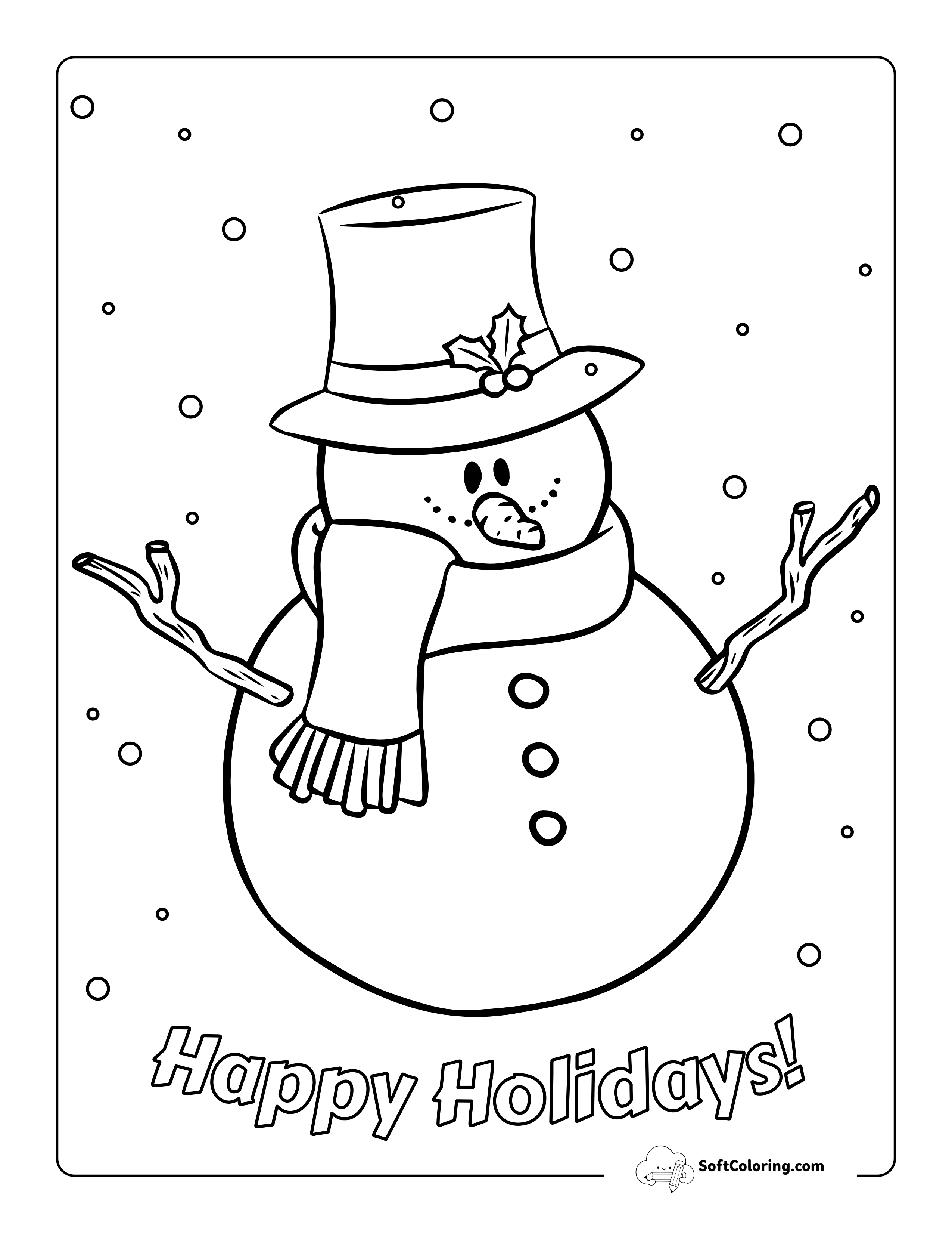Snowman With Hat And Scarf Coloring Sheet