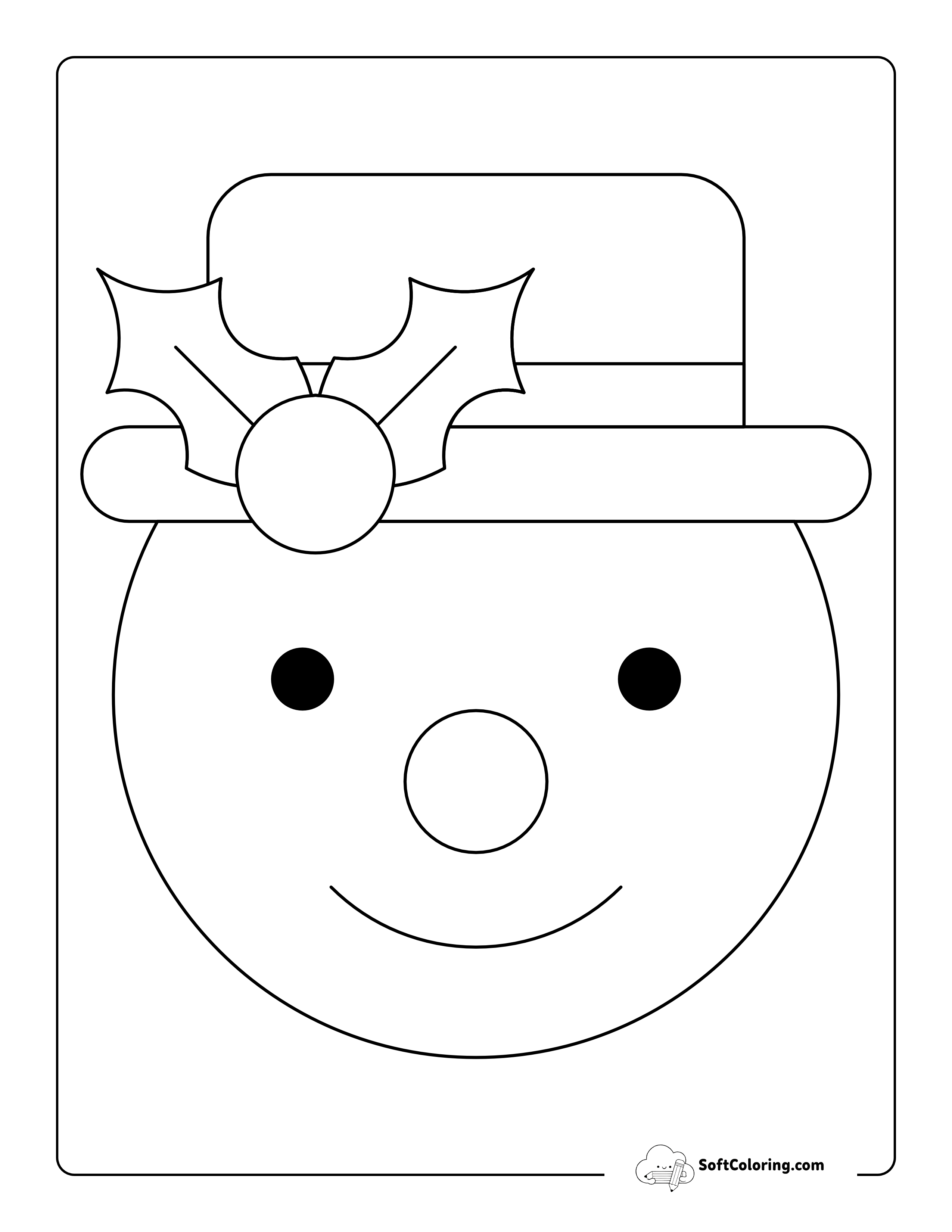 Snowman Face With Top Hat And Holly