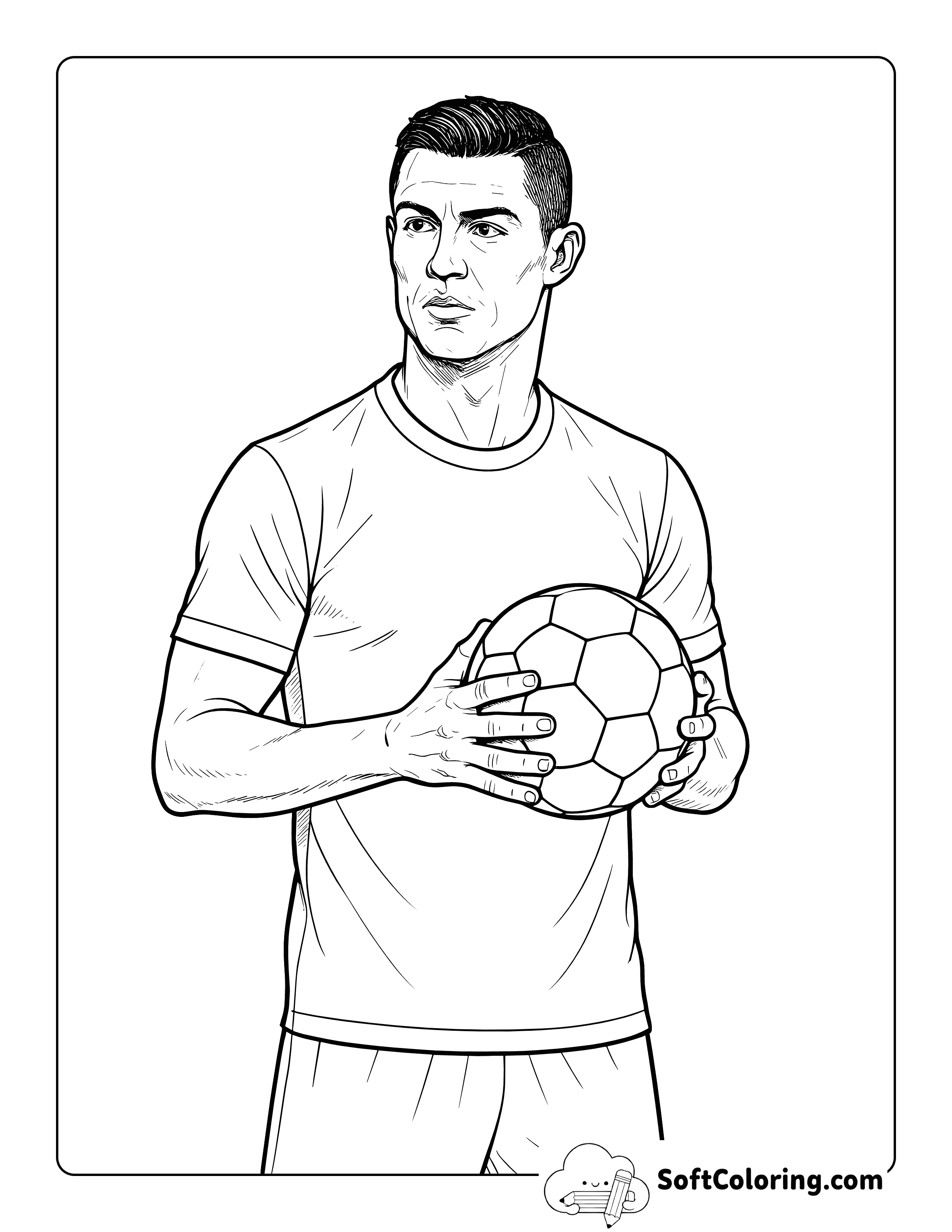 Realistic Cristiano Ronaldo Holding Soccer Ball Drawing to Color