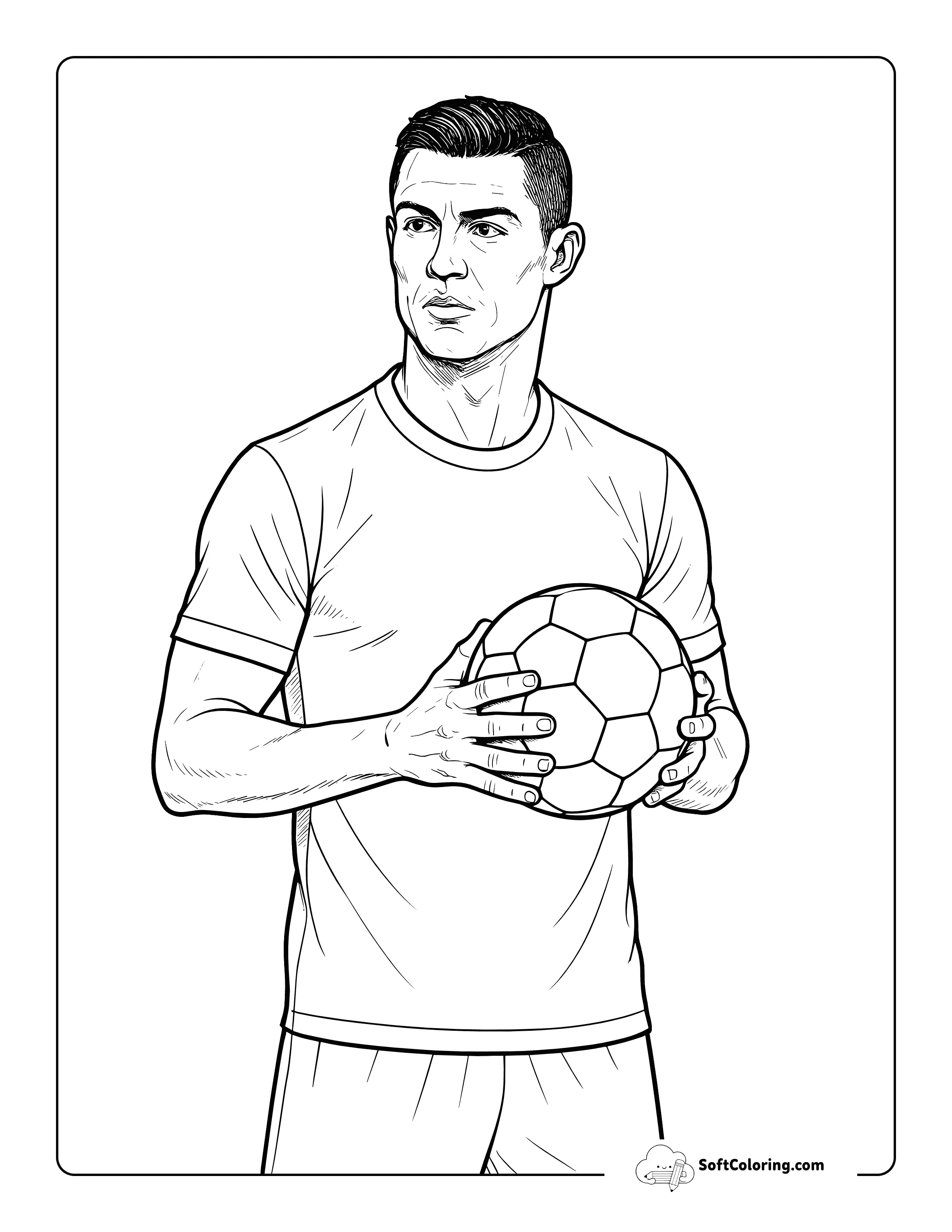 Realistic Cristiano Ronaldo Holding Soccer Ball Drawing To Color