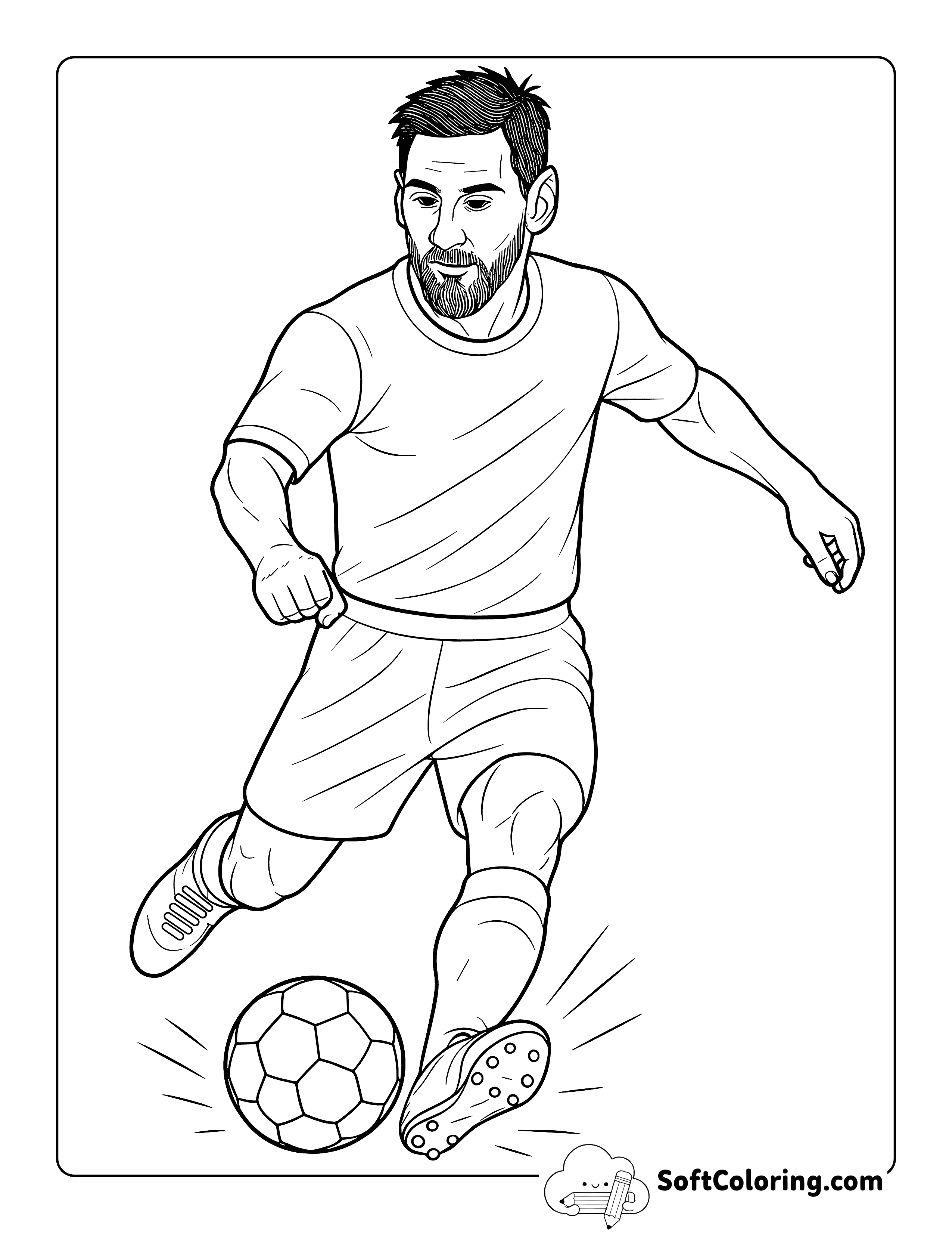 Realistic Lionel Messi Kicking Soccer Ball Drawing to Color