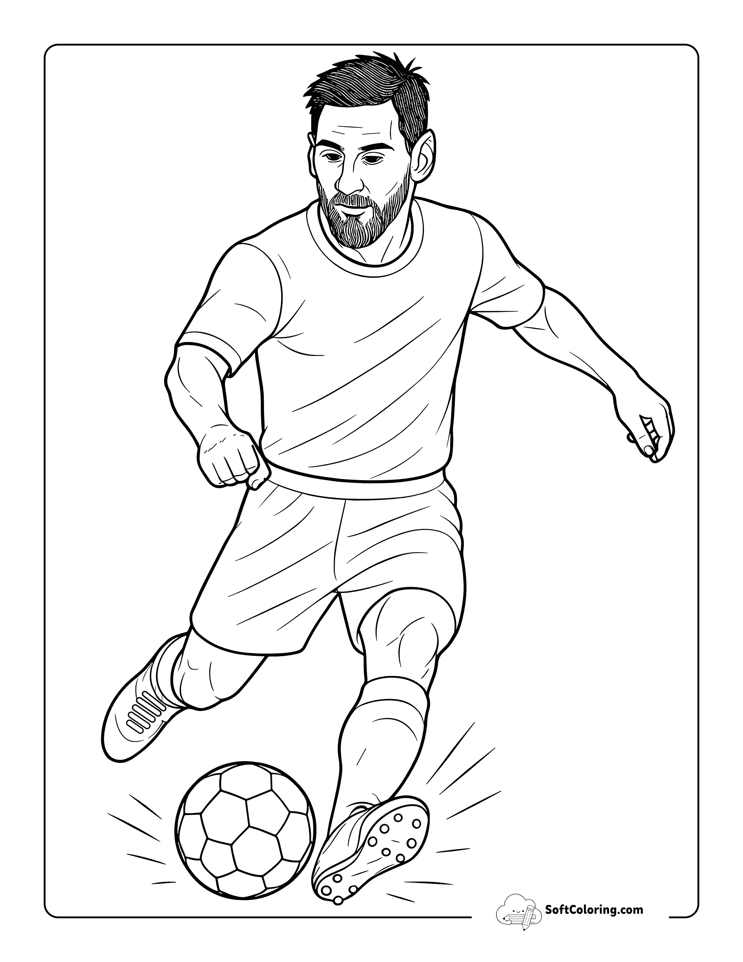 Realistic Lionel Messi Kicking Soccer Ball Drawing To Color