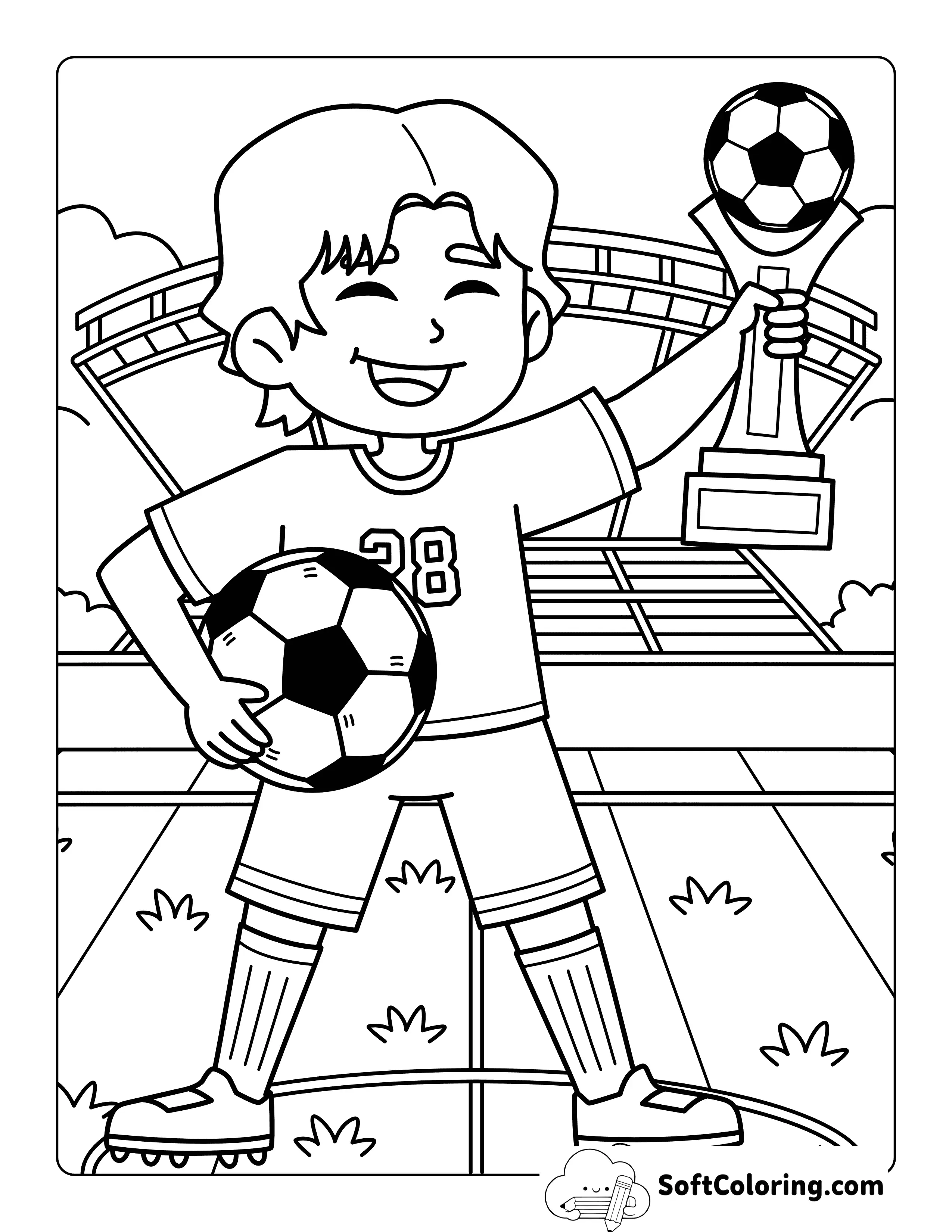 Easy Soccer Player Holding Trophy