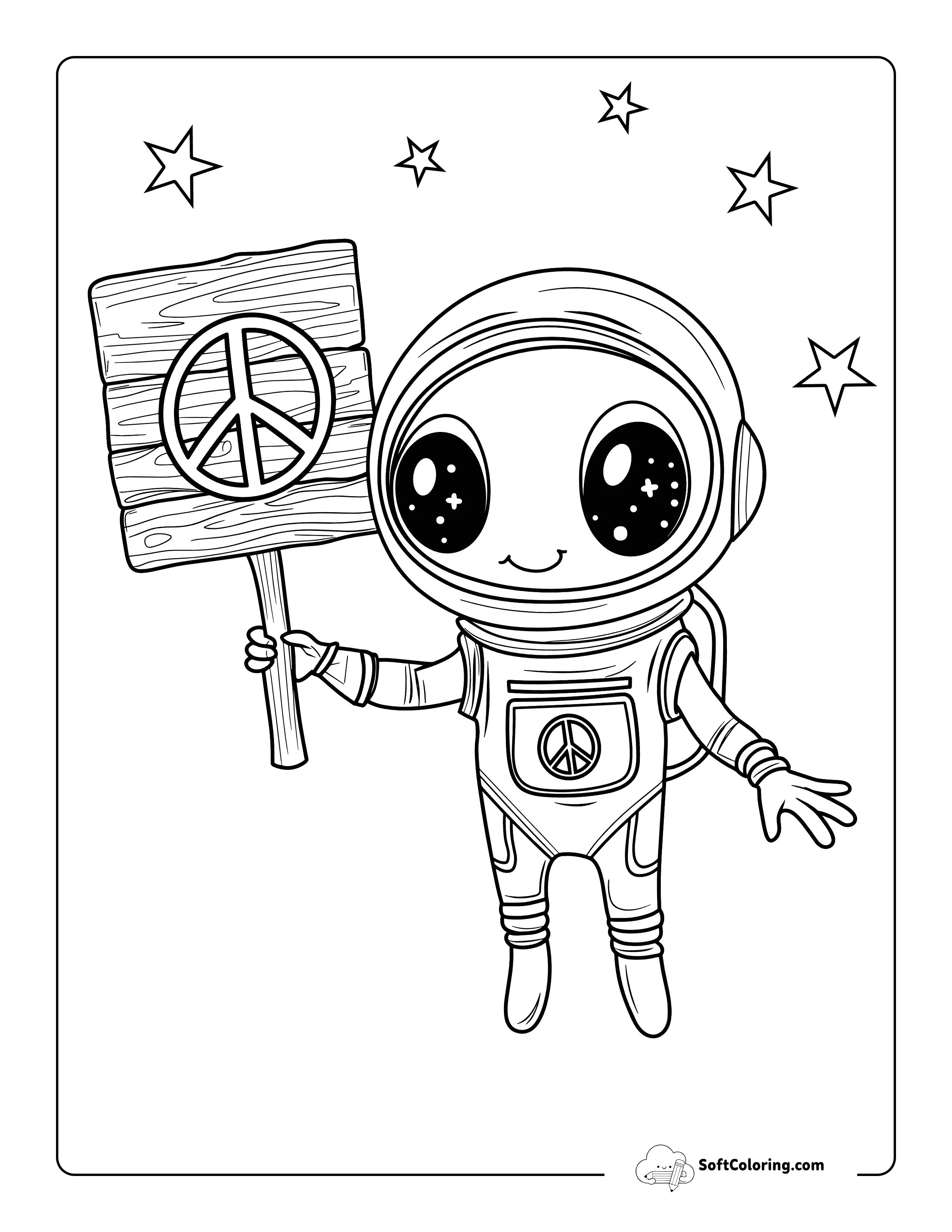 Cute Peaceful Alien Coloring Sheet