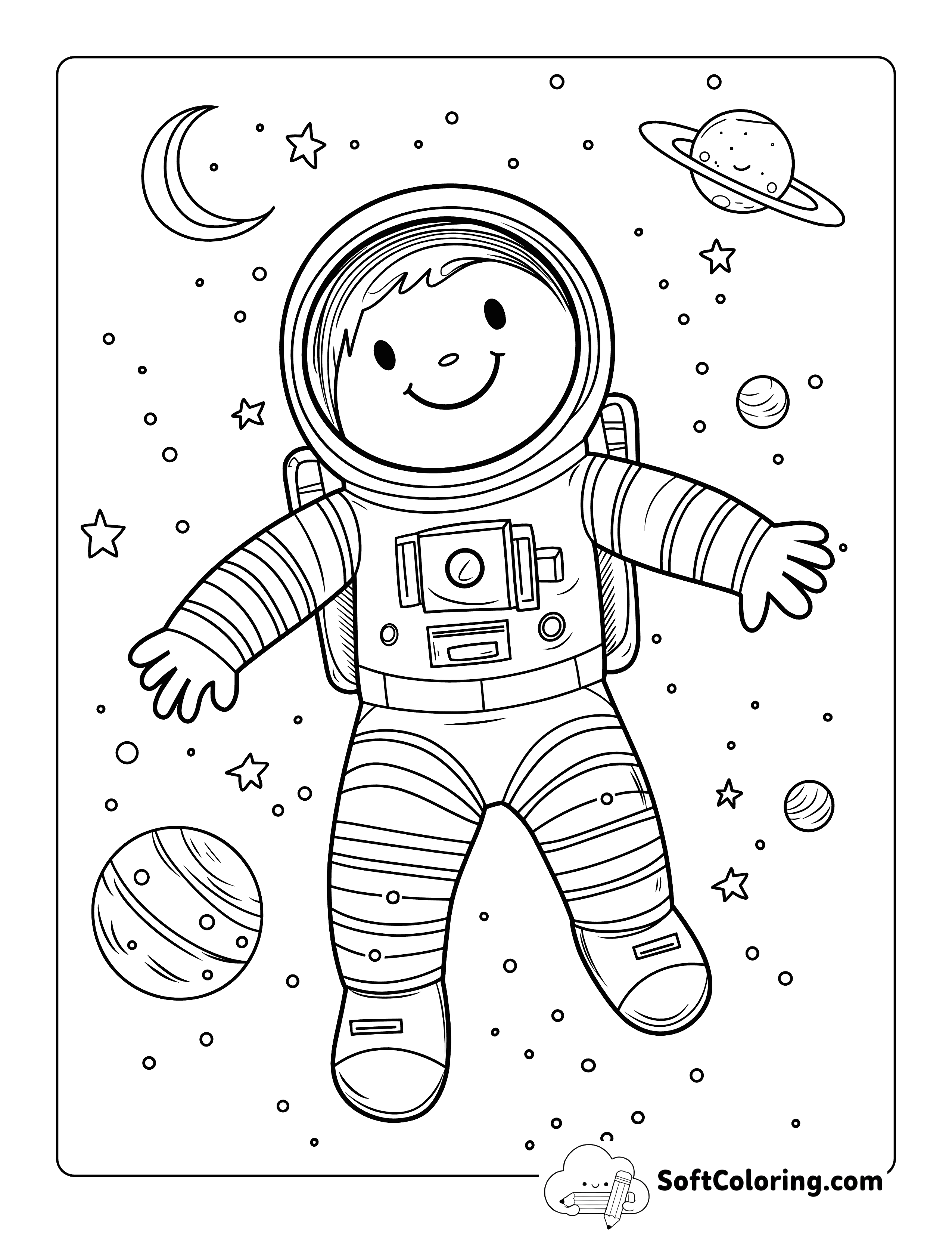 Cute Astronaut Space Coloring Sheet for Kids