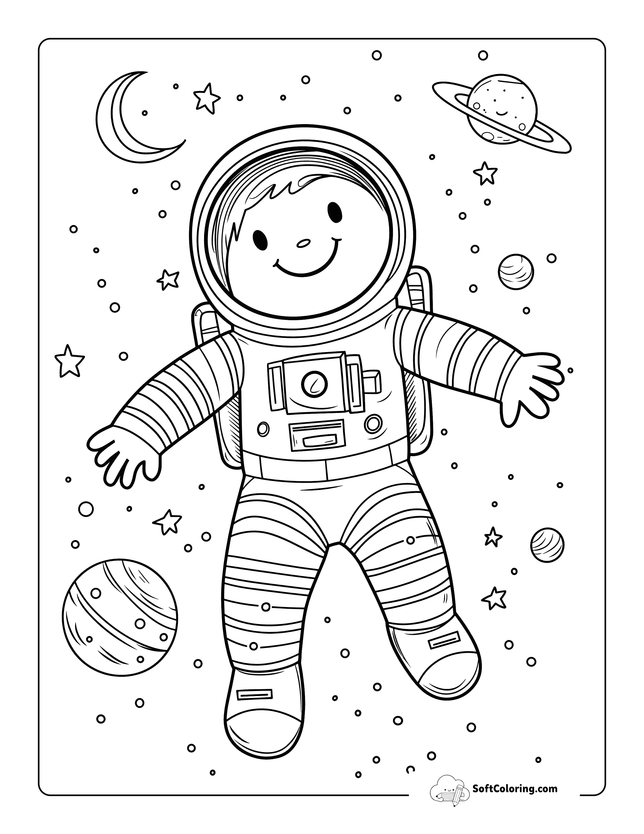 Cute Astronaut Space Coloring Sheet For Kids